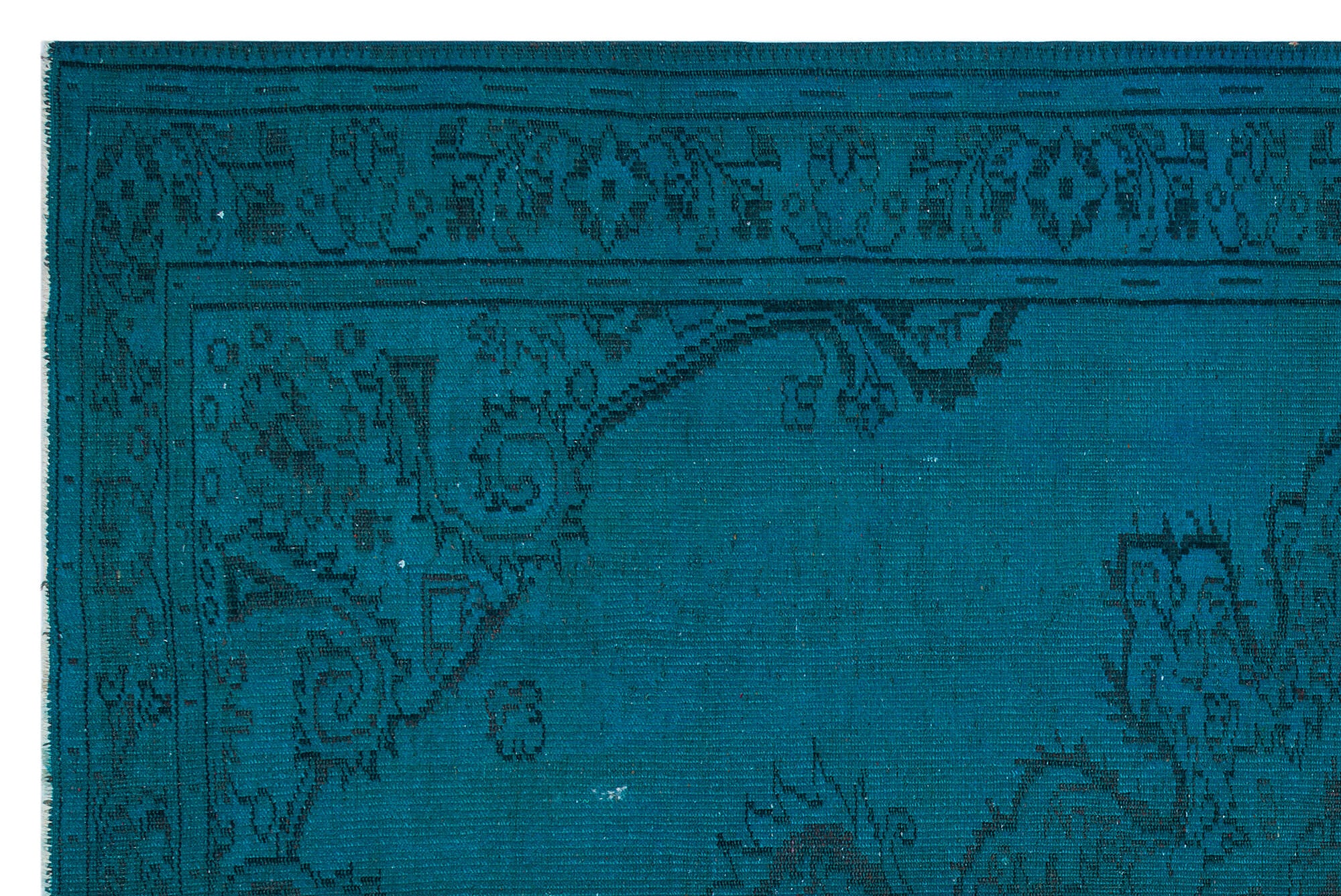 Traditional Design Turquoise Over Dyed Vintage Rug 6'2'' x 9'4'' ft 187 x 285 cm