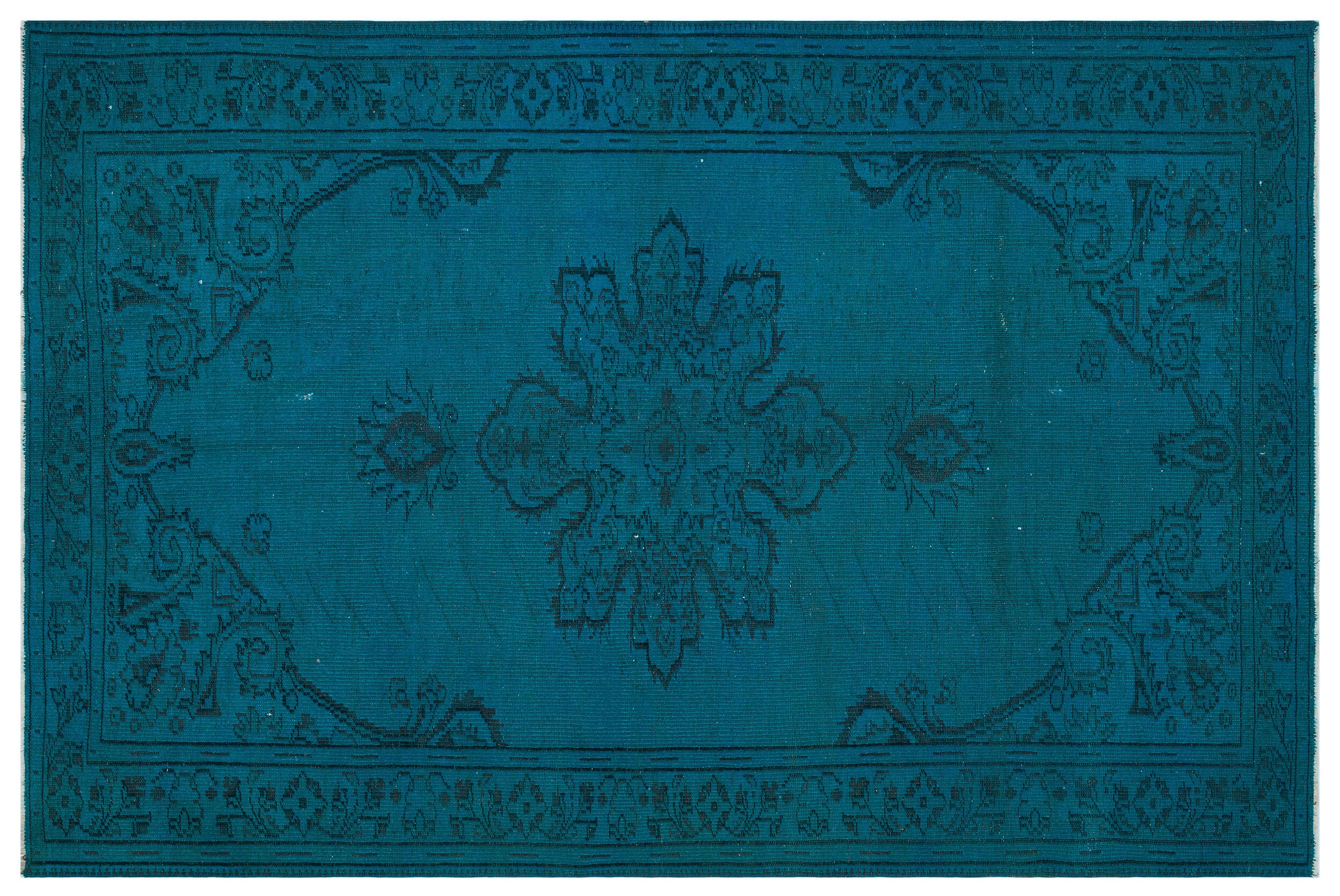 Traditional Design Turquoise Over Dyed Vintage Rug 6'2'' x 9'4'' ft 187 x 285 cm