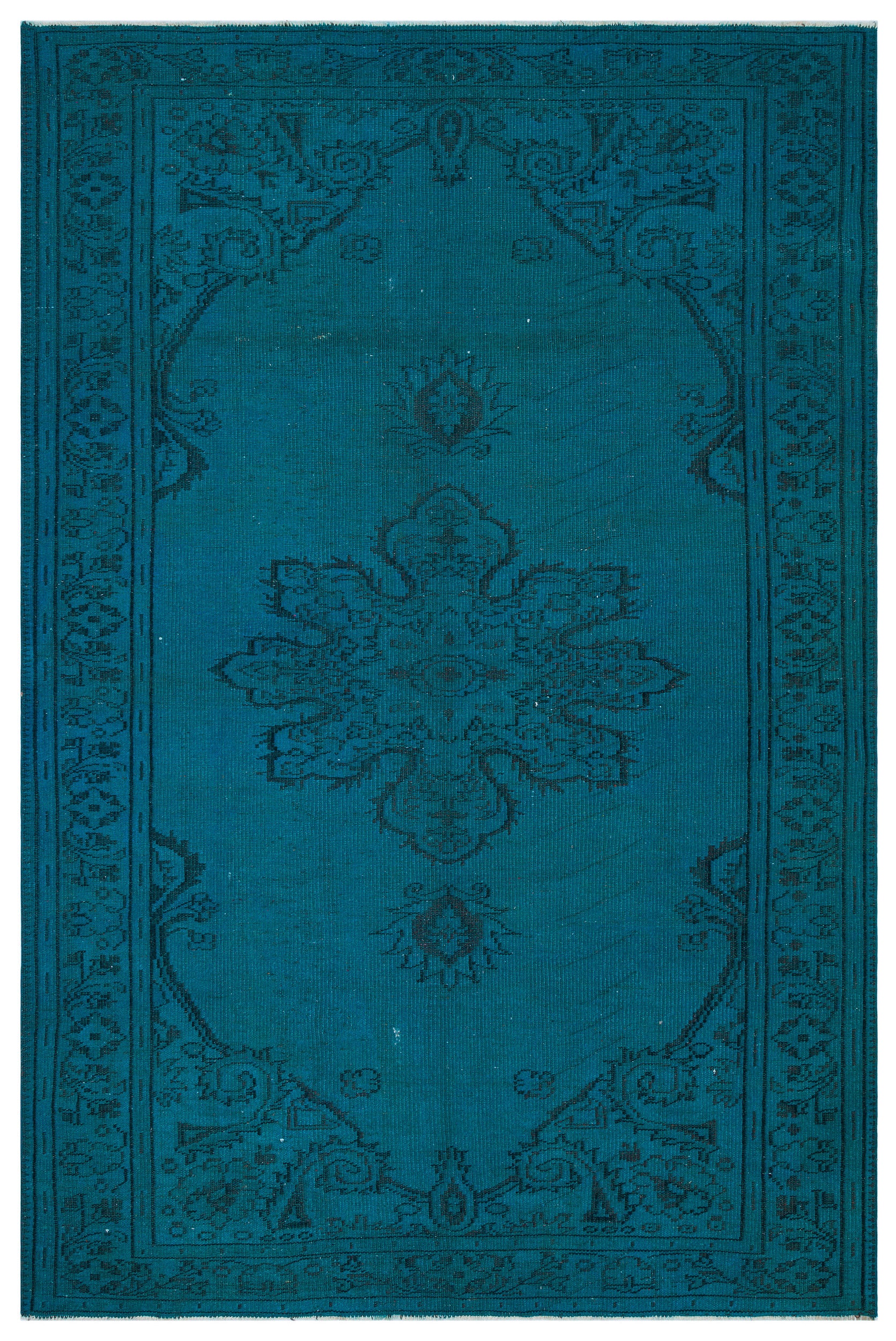 Traditional Design Turquoise Over Dyed Vintage Rug 6'2'' x 9'4'' ft 187 x 285 cm