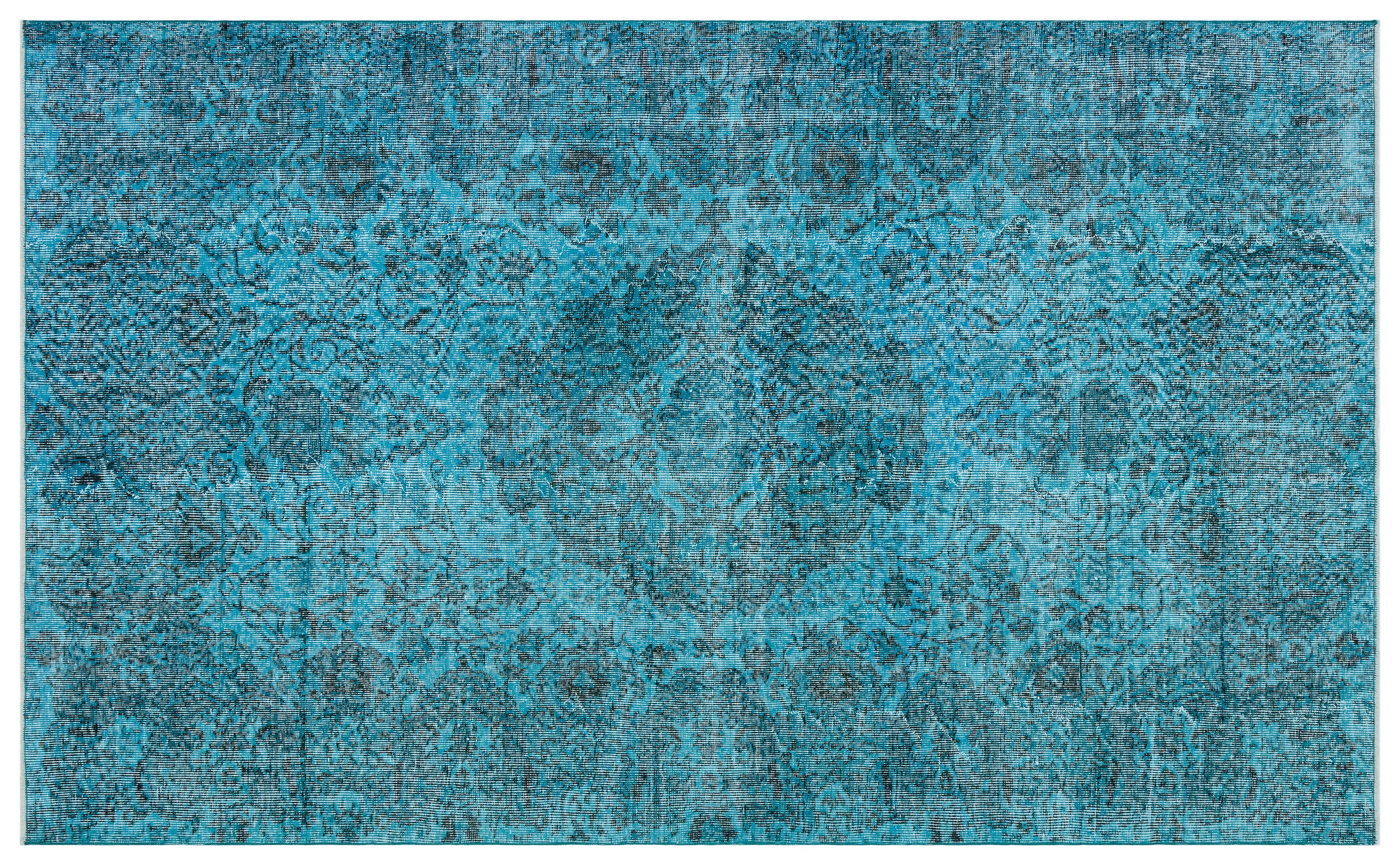Traditional Design Turquoise Over Dyed Vintage Rug 5'5'' x 8'11'' ft 166 x 272 cm