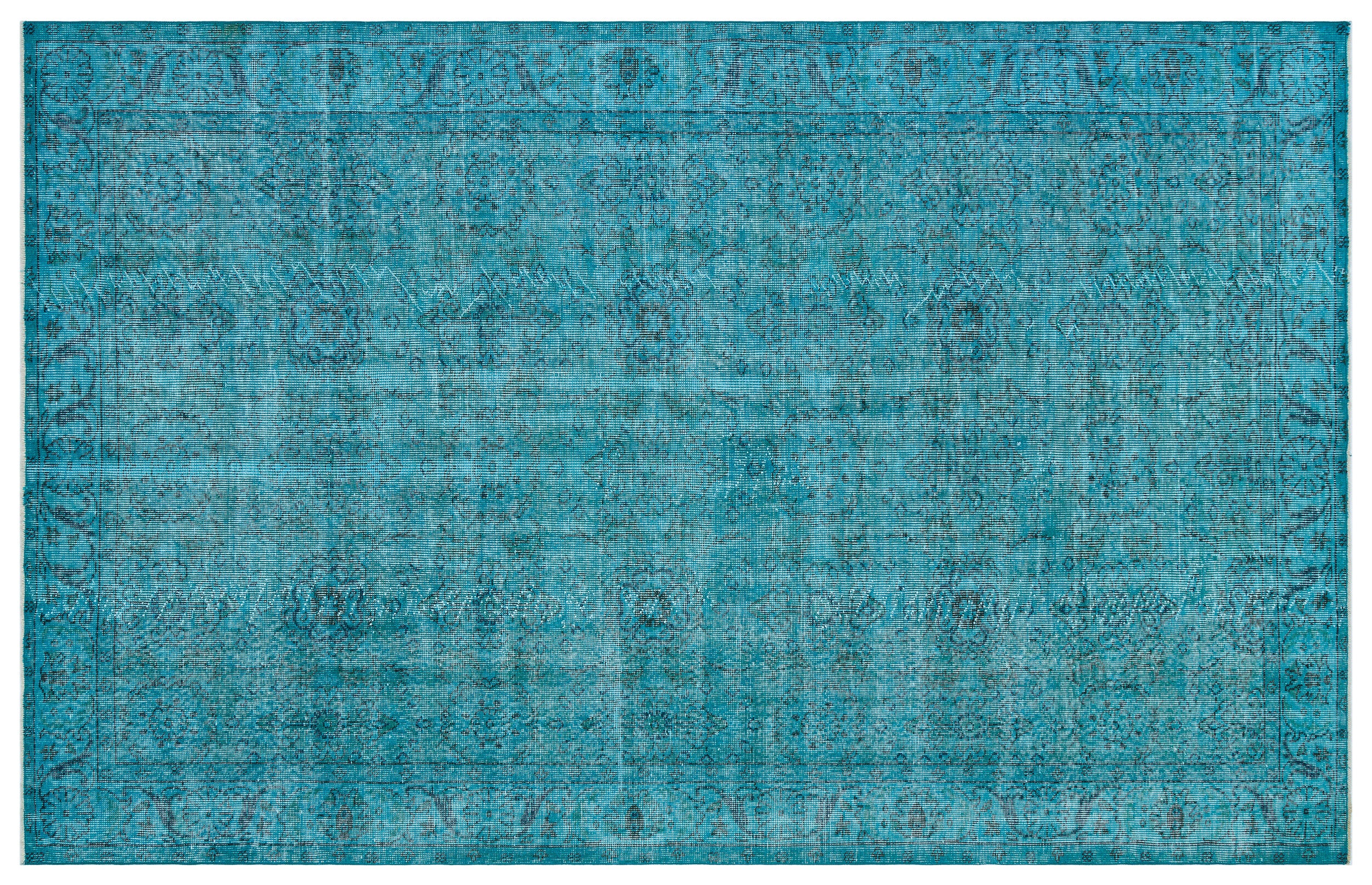 Retro Design Turquoise Over Dyed Vintage Rug 5'10'' x 9'2'' ft 179 x 280 cm