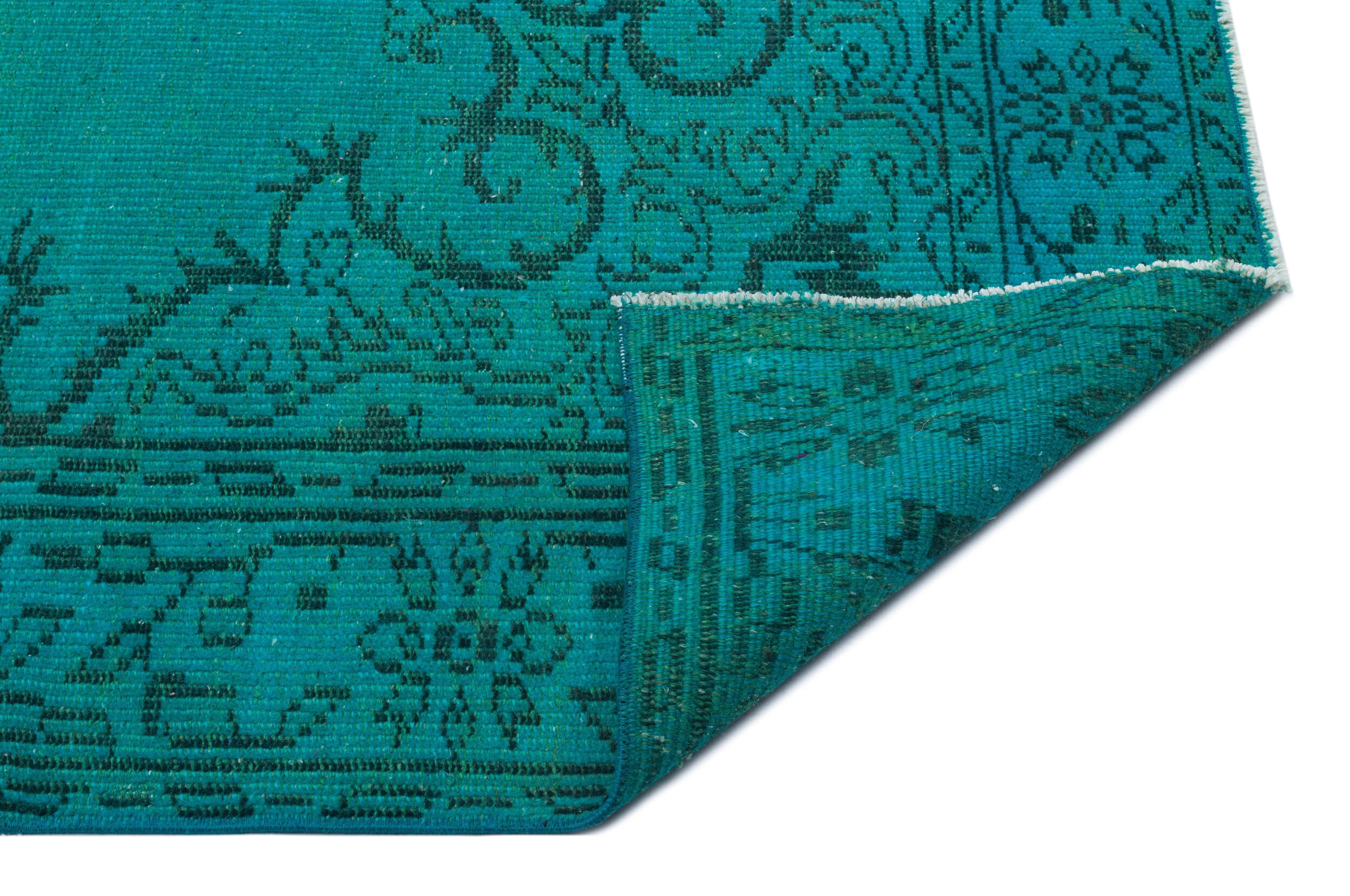 Traditional Design Turquoise Over Dyed Vintage Rug 5'10'' x 9'2'' ft 177 x 280 cm