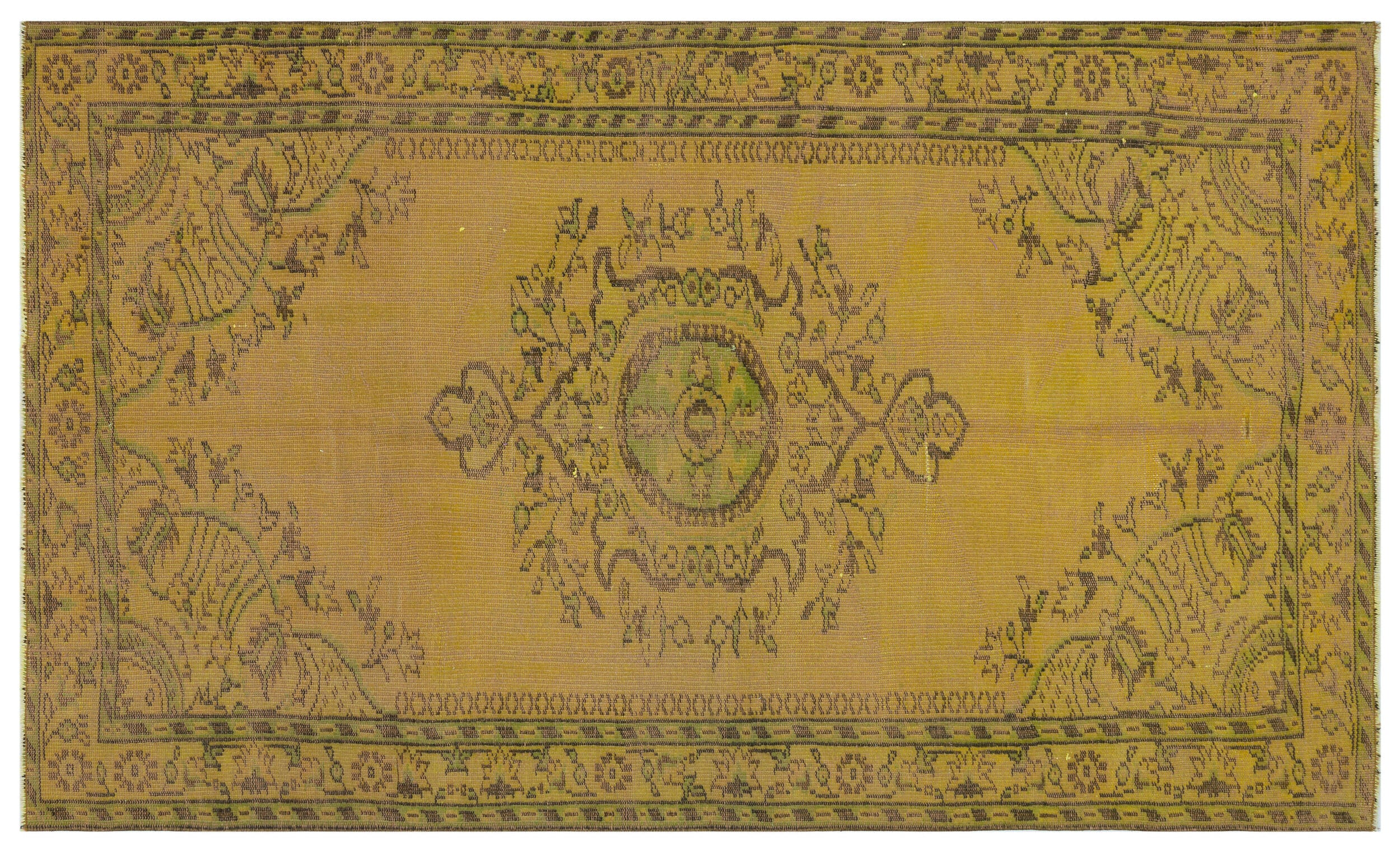 Yellow Over Dyed Vintage Rug 4'12'' x 8'4'' ft 152 x 253 cm