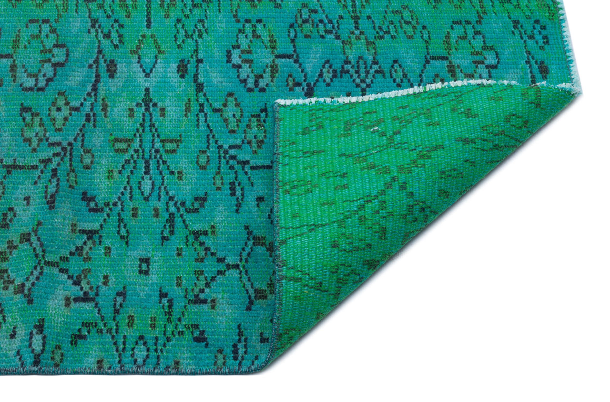 Retro Design Turquoise Over Dyed Vintage Rug 5'4'' x 8'6'' ft 162 x 258 cm