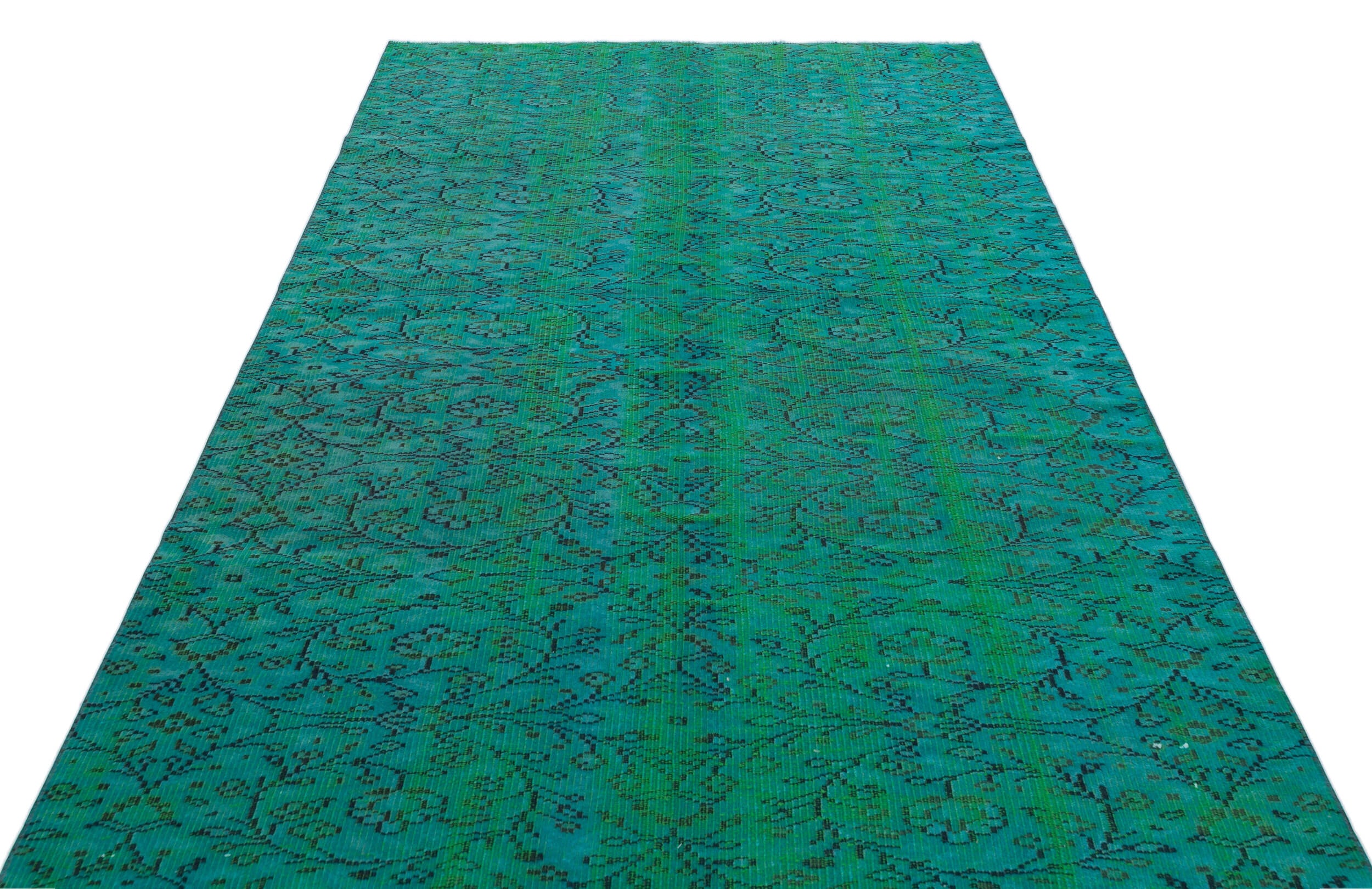 Retro Design Turquoise Over Dyed Vintage Rug 5'4'' x 8'6'' ft 162 x 258 cm