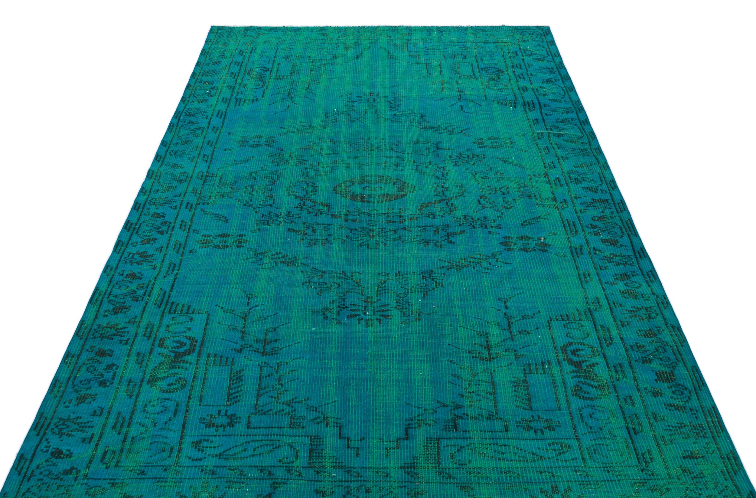 Traditional Design Turquoise Over Dyed Vintage Rug 5'1'' x 7'10'' ft 154 x 240 cm