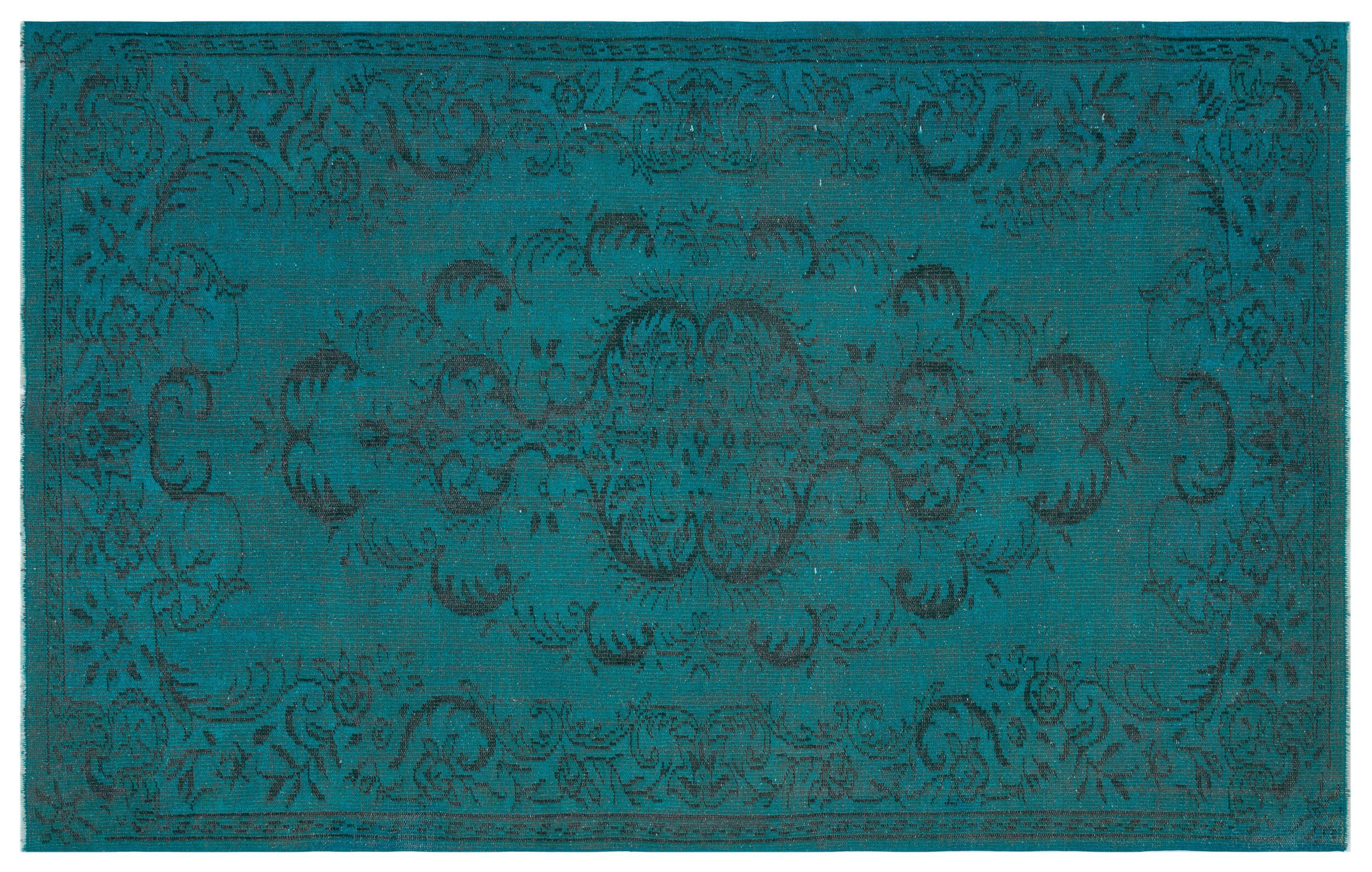 Traditional Design Turquoise Over Dyed Vintage Rug 5'8'' x 8'12'' ft 172 x 274 cm