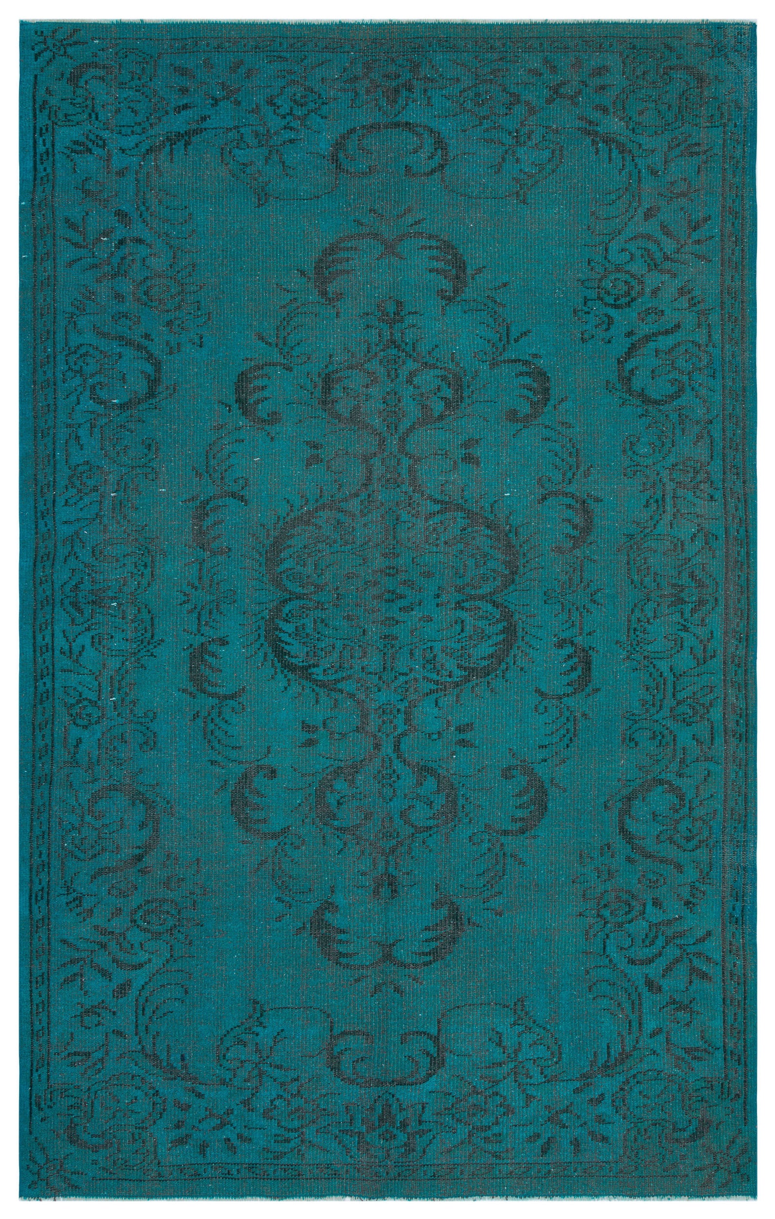 Traditional Design Turquoise Over Dyed Vintage Rug 5'8'' x 8'12'' ft 172 x 274 cm