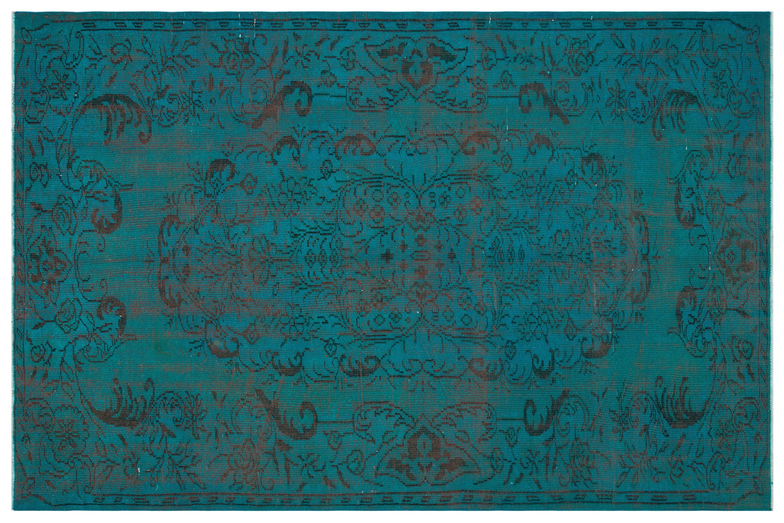 Traditional Design Turquoise Over Dyed Vintage Rug 5'9'' x 8'11'' ft 175 x 272 cm