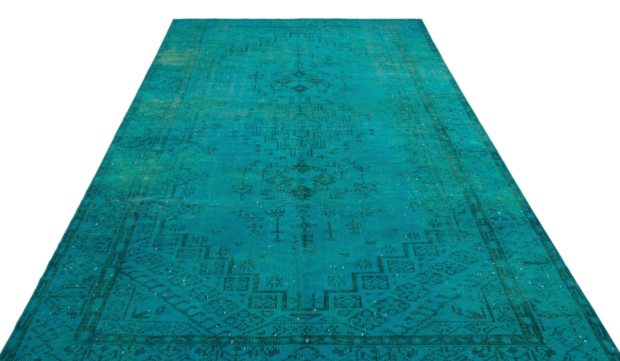 Traditional Design Turquoise Over Dyed Vintage Rug 6'2'' x 9'5'' ft 188 x 288 cm