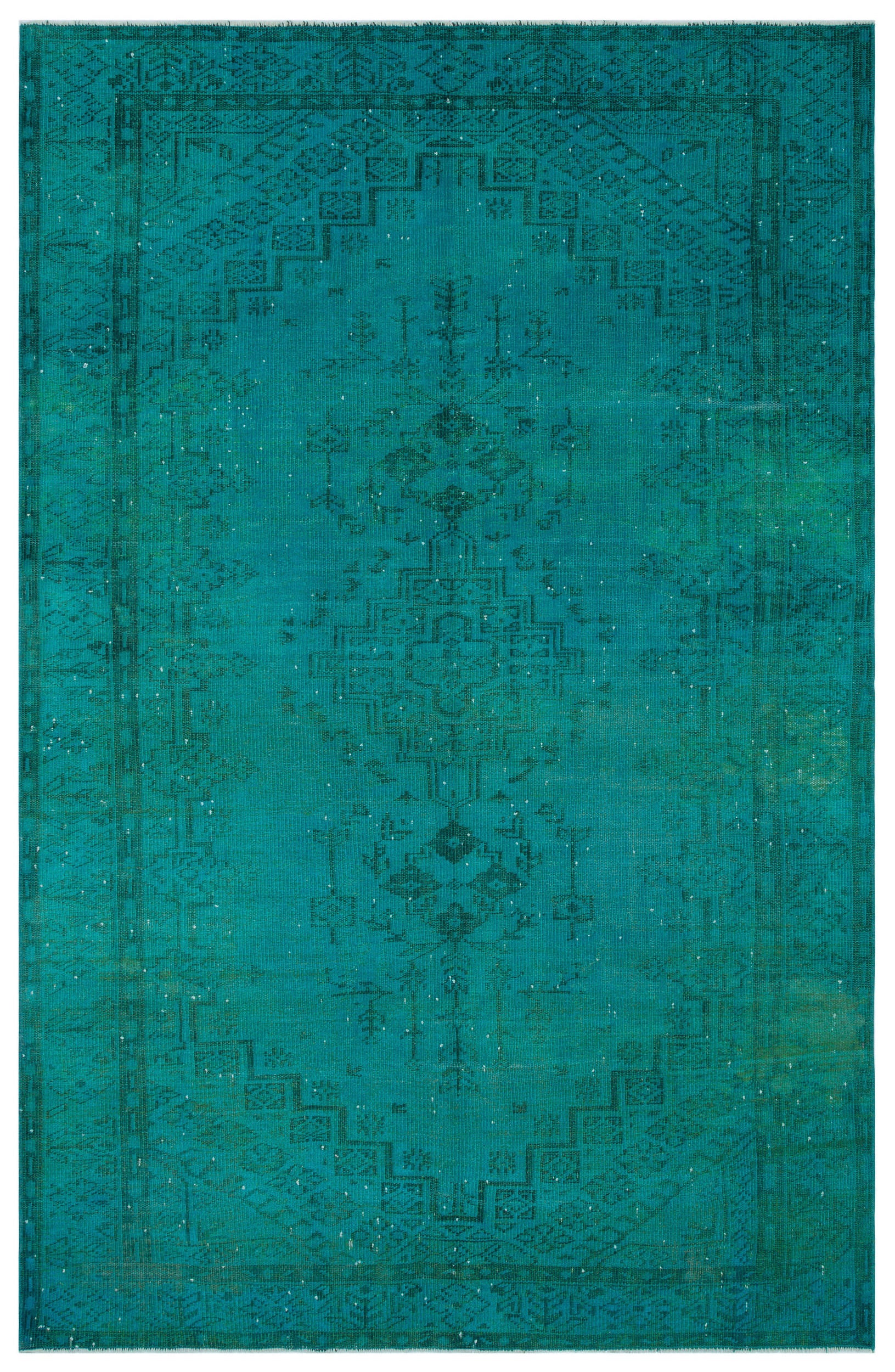 Traditional Design Turquoise Over Dyed Vintage Rug 6'2'' x 9'5'' ft 188 x 288 cm