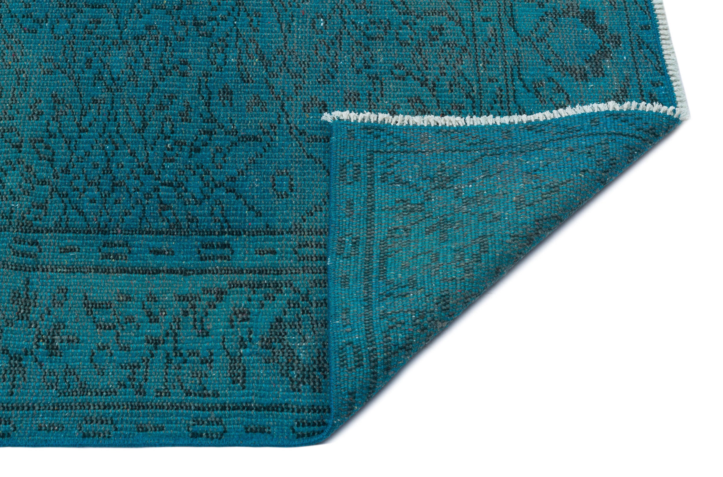 Retro Design Turquoise Over Dyed Vintage Rug 6'3'' x 9'2'' ft 190 x 280 cm