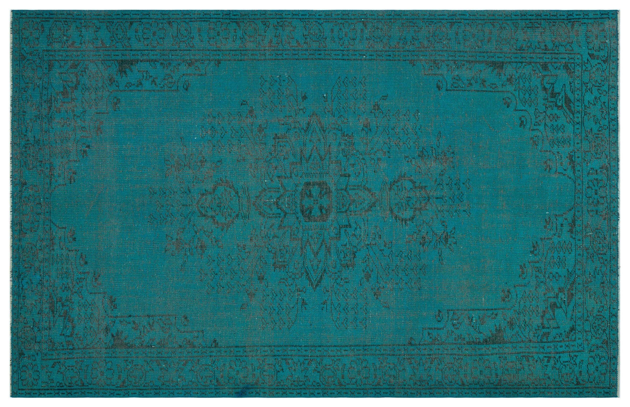 Turquoise Over Dyed Vintage Rug 5'11'' x 9'2'' ft 180 x 280 cm