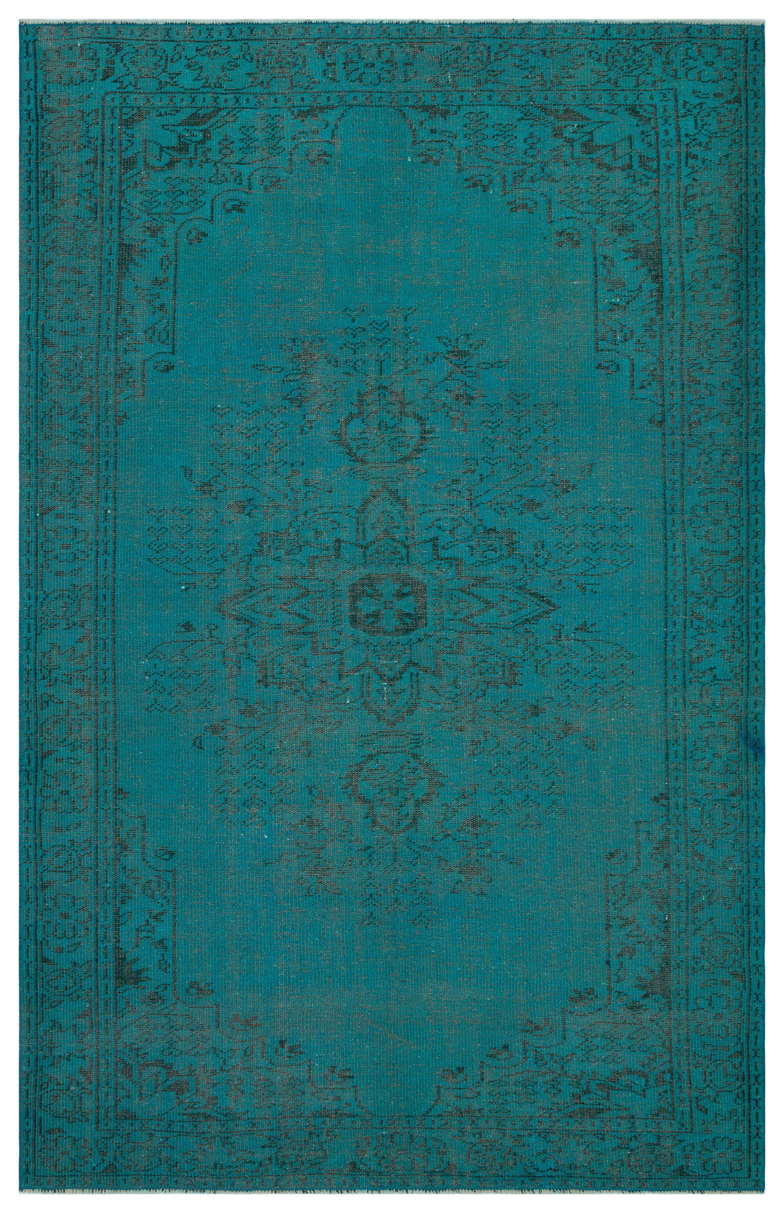 Turquoise Over Dyed Vintage Rug 5'11'' x 9'2'' ft 180 x 280 cm