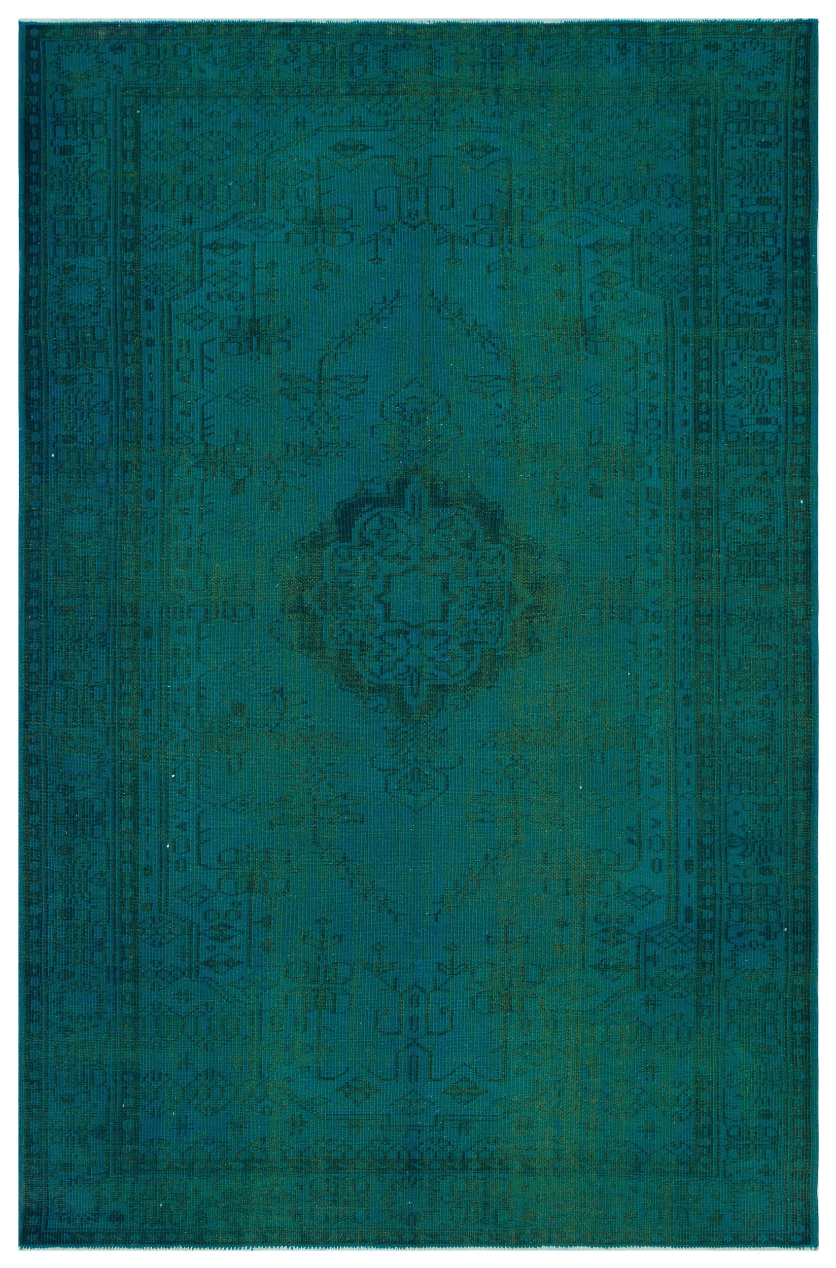 Traditional Design Turquoise Over Dyed Vintage Rug 6'2'' x 9'5'' ft 188 x 286 cm