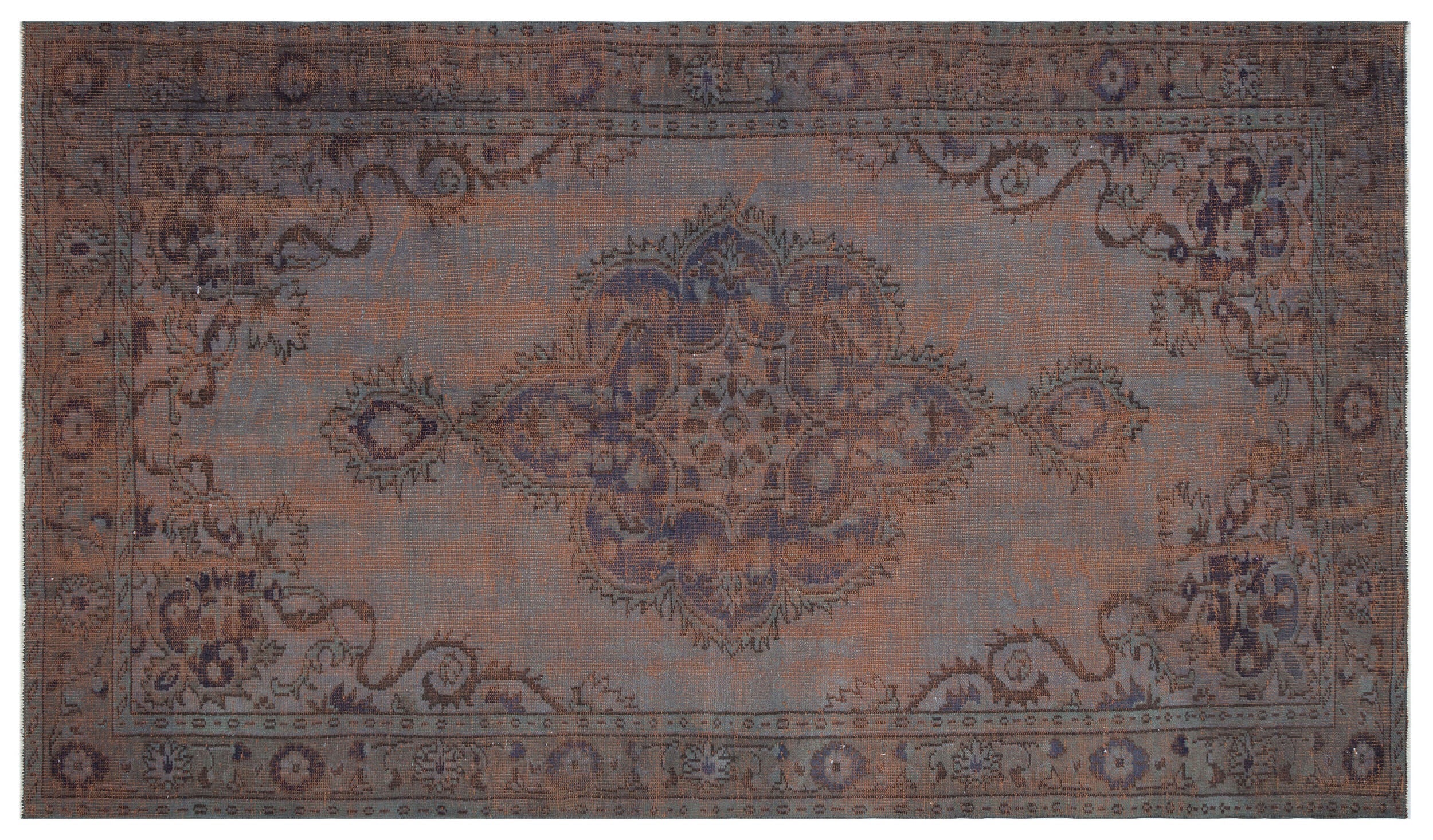 Brown Over Dyed Vintage Rug 5'8'' x 9'8'' ft 172 x 294 cm