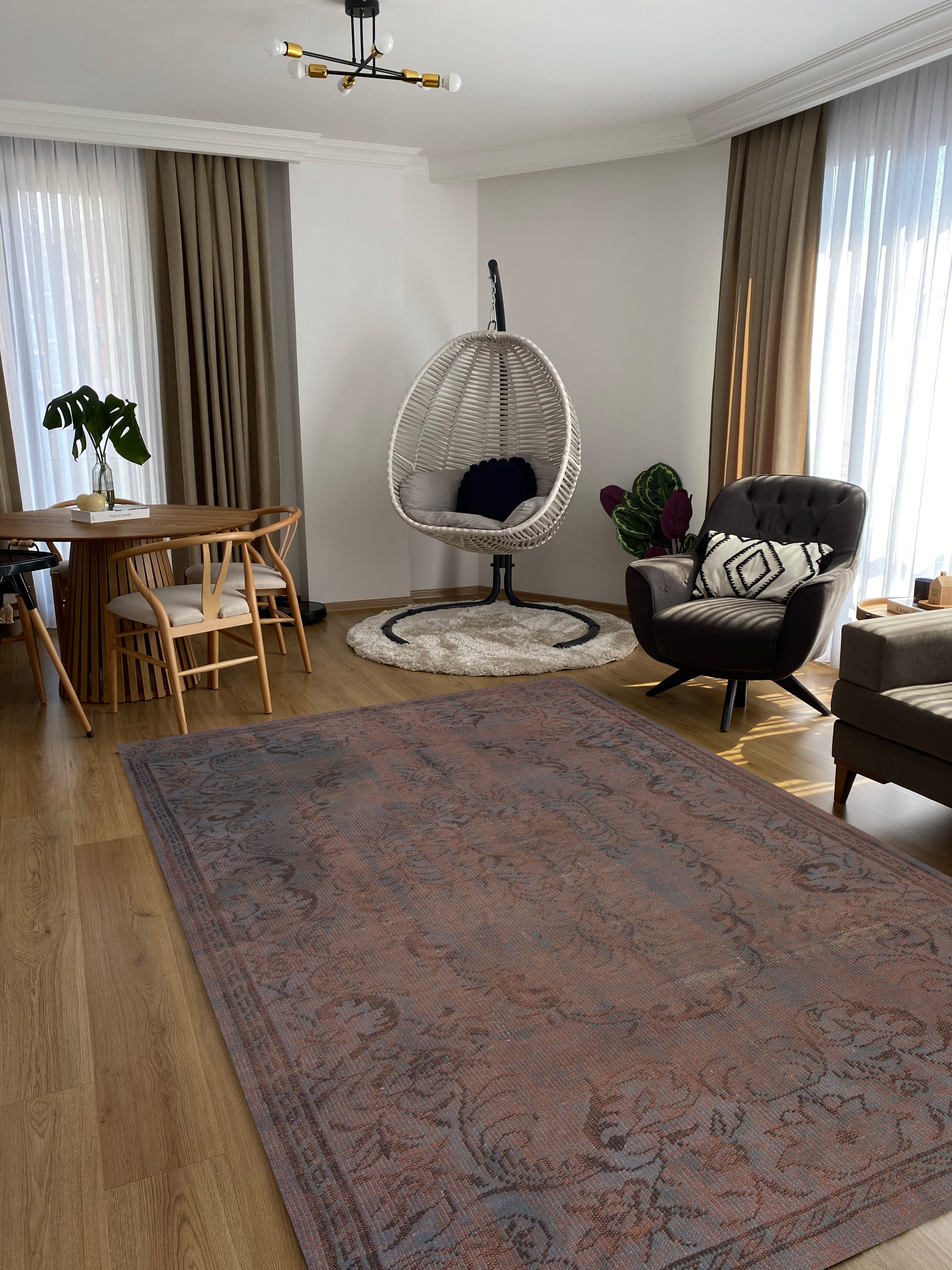 Brown Over Dyed Rug I Traditional Design Rug | Turkish Rug | Hand Weaving Rug | Bedroom Rug | Wool Rug | Vintage Rug | Tumbled Rug | Naturel Rug | Boho Rug I 5'9'' x 8'7'' ft 174 x 262 cm