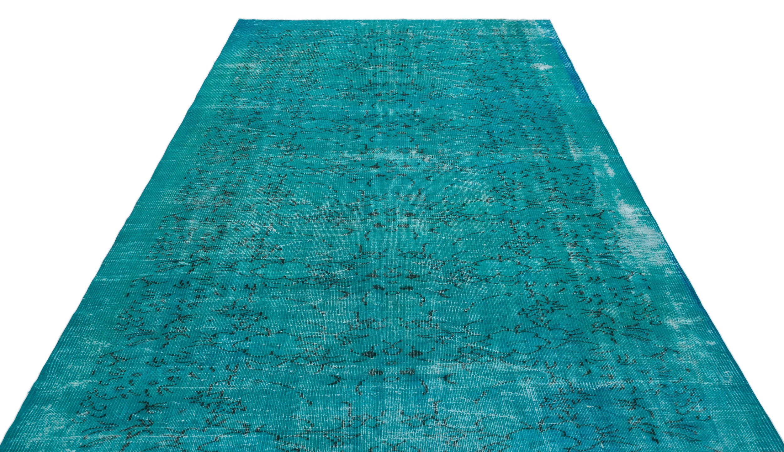 Retro Design Turquoise Over Dyed Vintage Rug 6'2'' x 9'5'' ft 188 x 287 cm
