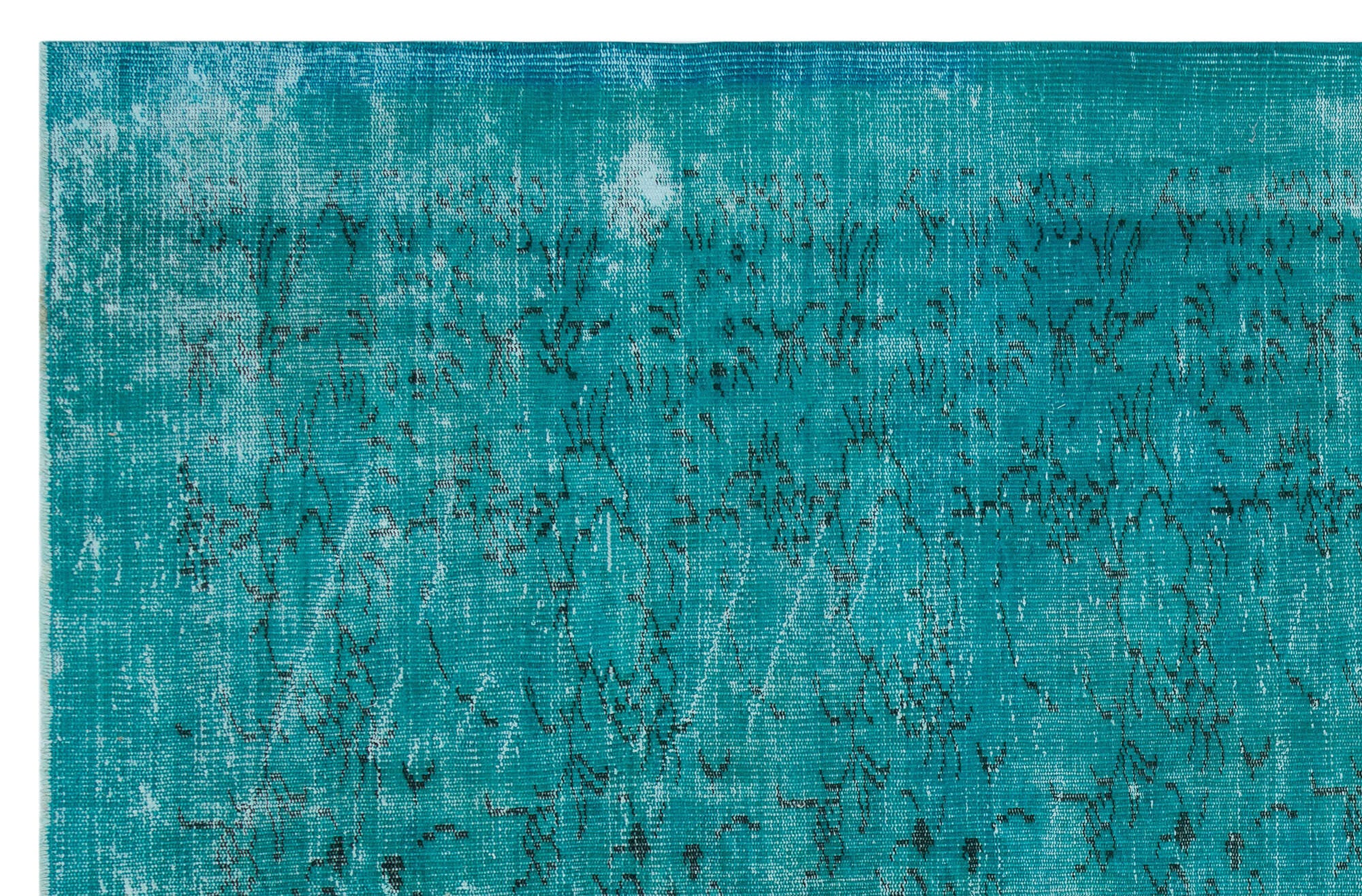 Retro Design Turquoise Over Dyed Vintage Rug 6'2'' x 9'5'' ft 188 x 287 cm