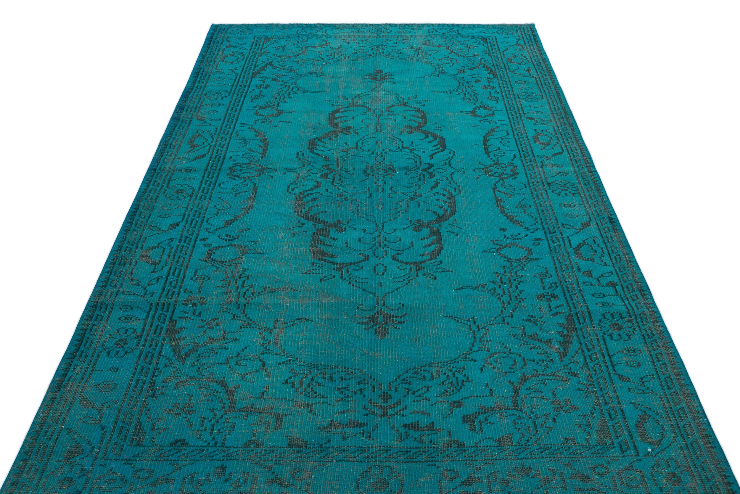 Traditional Design Turquoise Over Dyed Vintage Rug 5'1'' x 8'8'' ft 156 x 263 cm