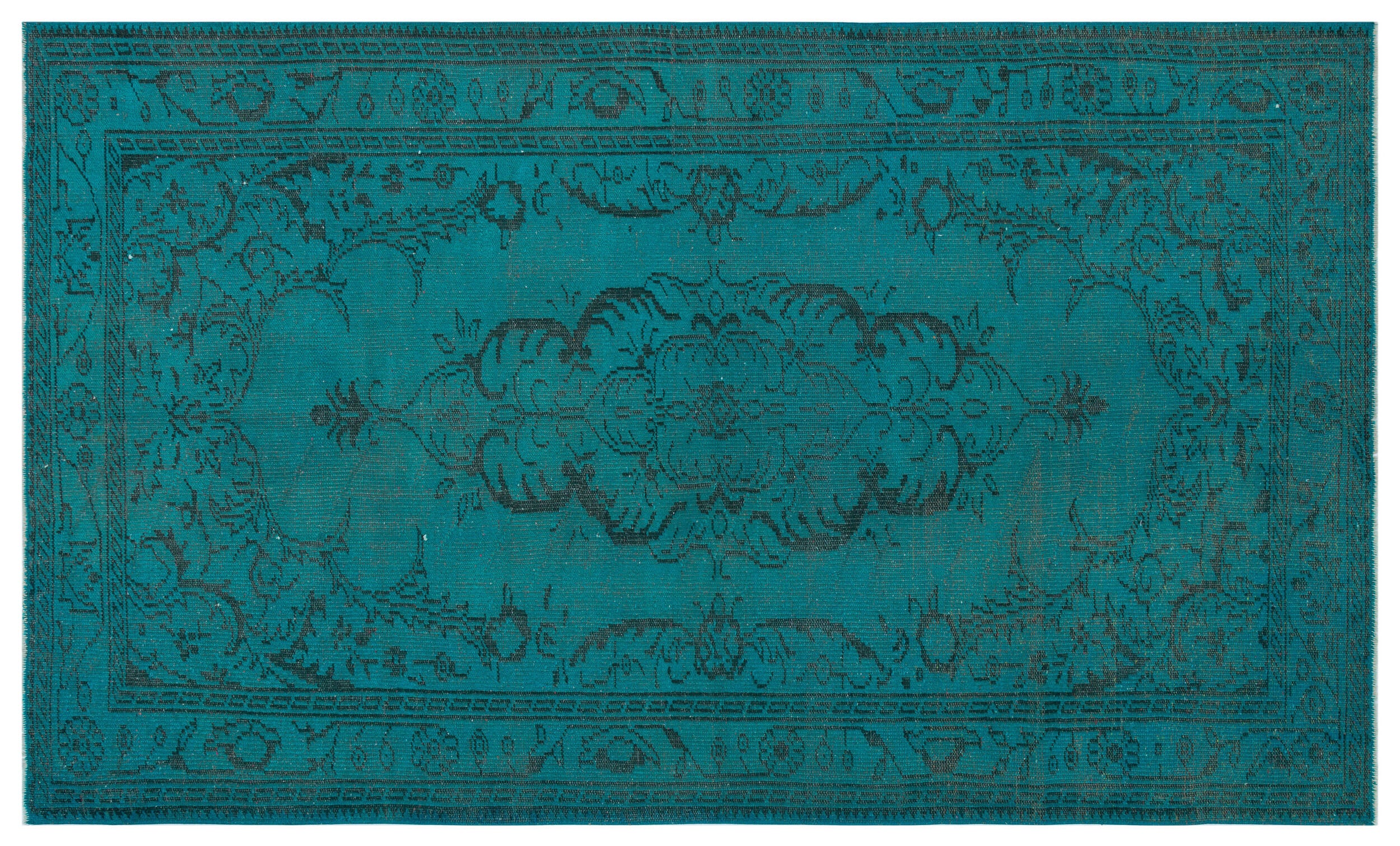 Traditional Design Turquoise Over Dyed Vintage Rug 5'1'' x 8'8'' ft 156 x 263 cm