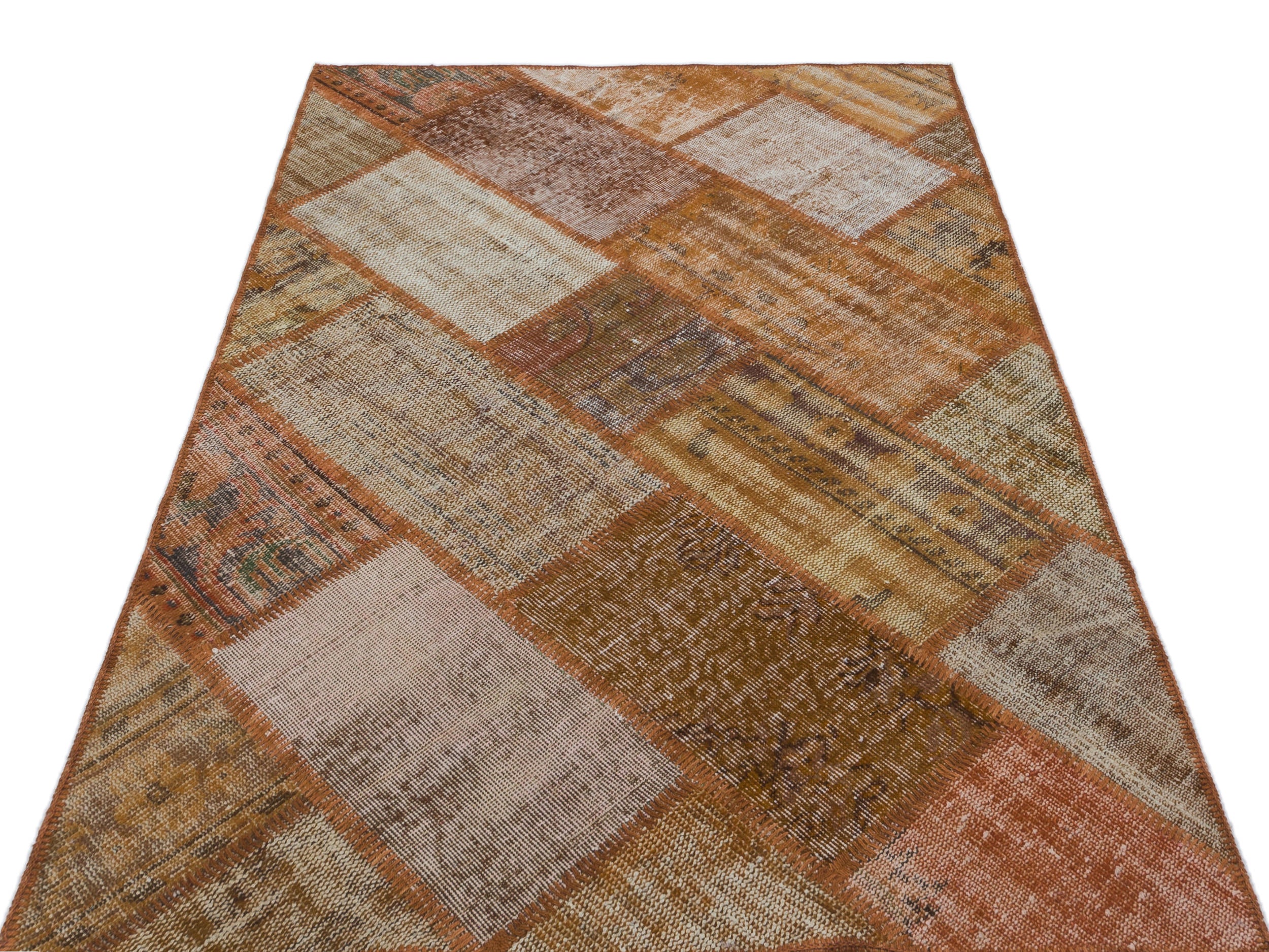 Brown Over Dyed Patchwork Unique Rug 3'11'' x 5'11'' ft 120 x 180 cm