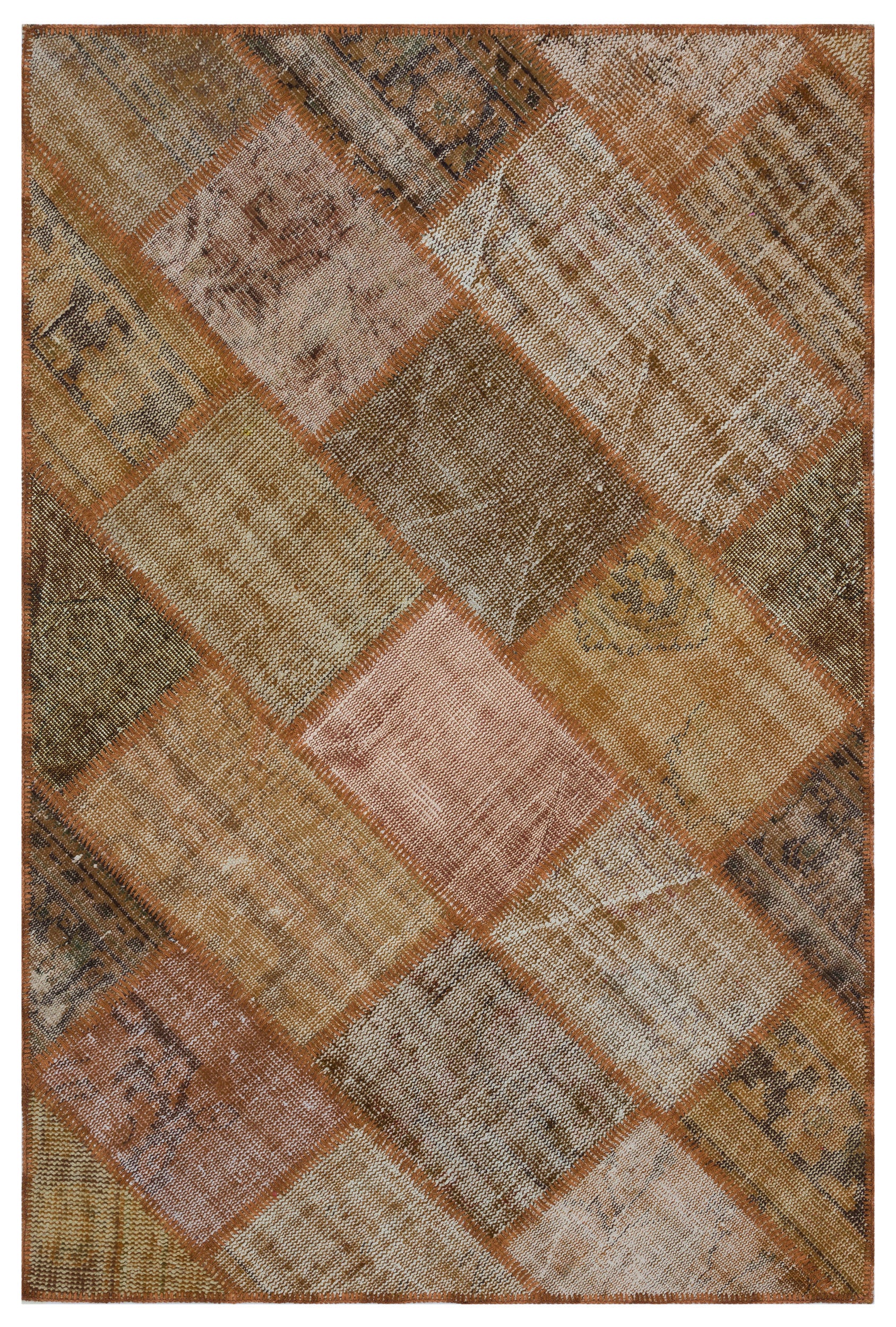 Brown Over Dyed Patchwork Unique Rug 3'11'' x 5'11'' ft 120 x 180 cm