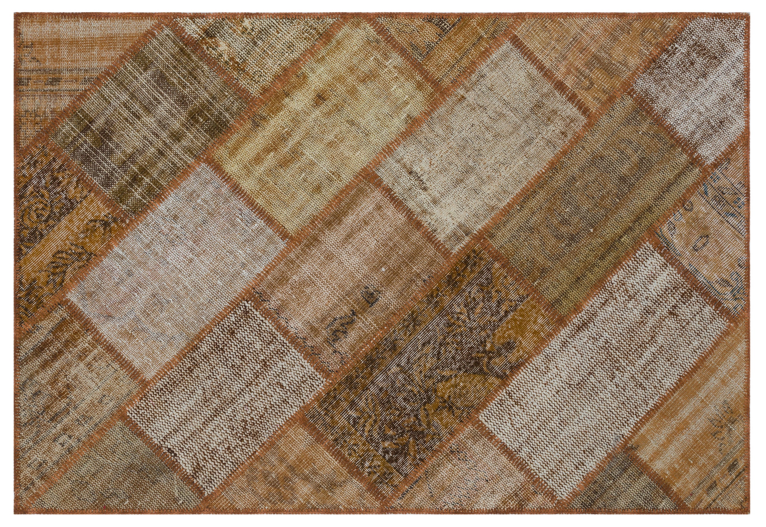 Brown Over Dyed Patchwork Unique Rug 3'11'' x 5'11'' ft 120 x 180 cm