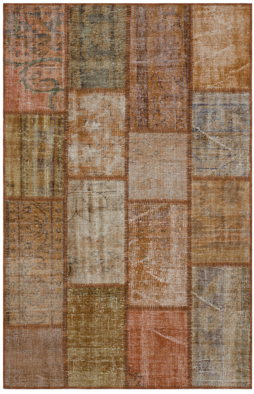 Brown Over Dyed Patchwork Unique Rug 3'11'' x 5'11'' ft 120 x 180 cm