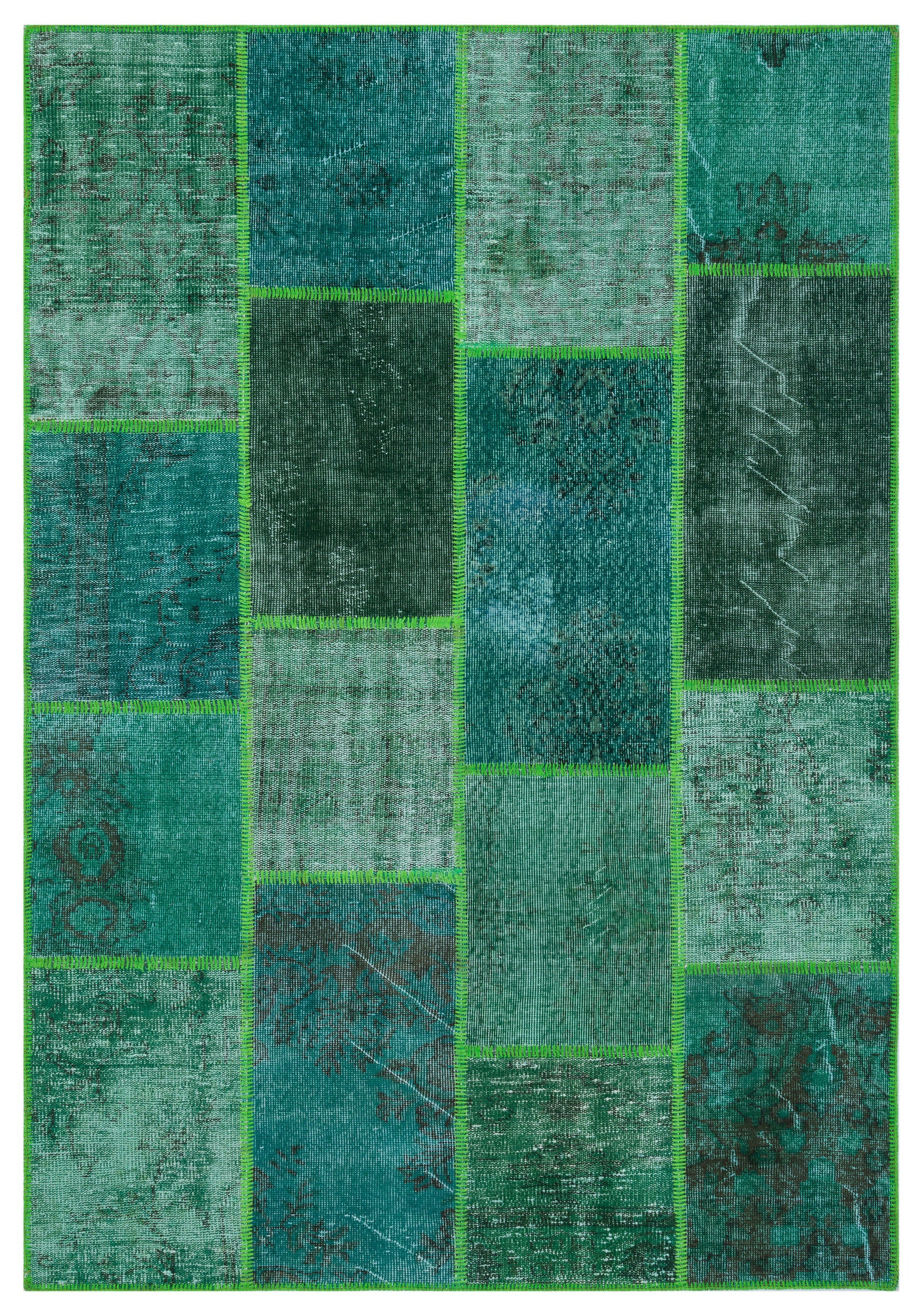 Green Over Dyed Patchwork Unique Rug 5'3'' x 7'7'' ft 160 x 230 cm