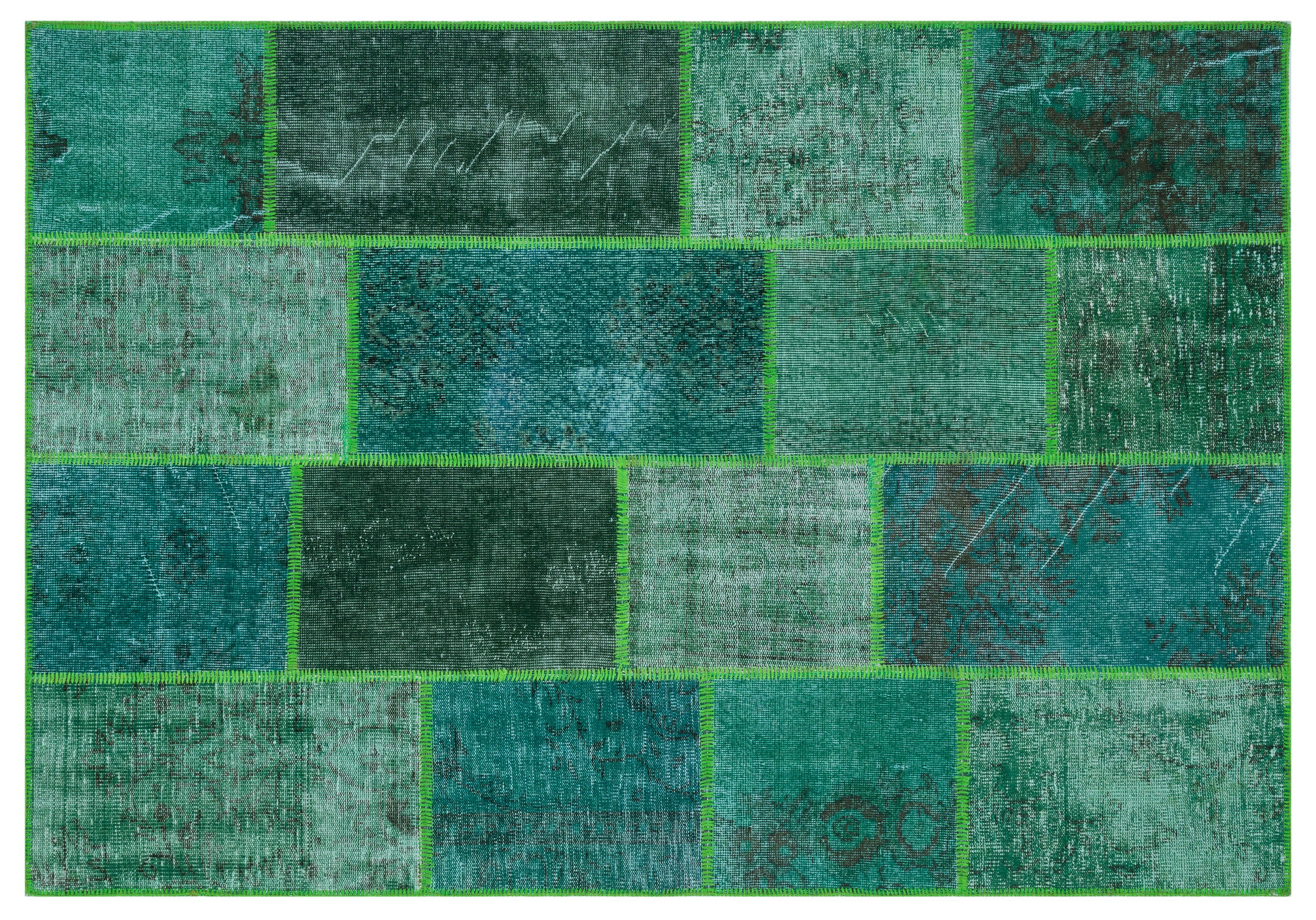 Green Over Dyed Patchwork Unique Rug 5'3'' x 7'7'' ft 160 x 230 cm