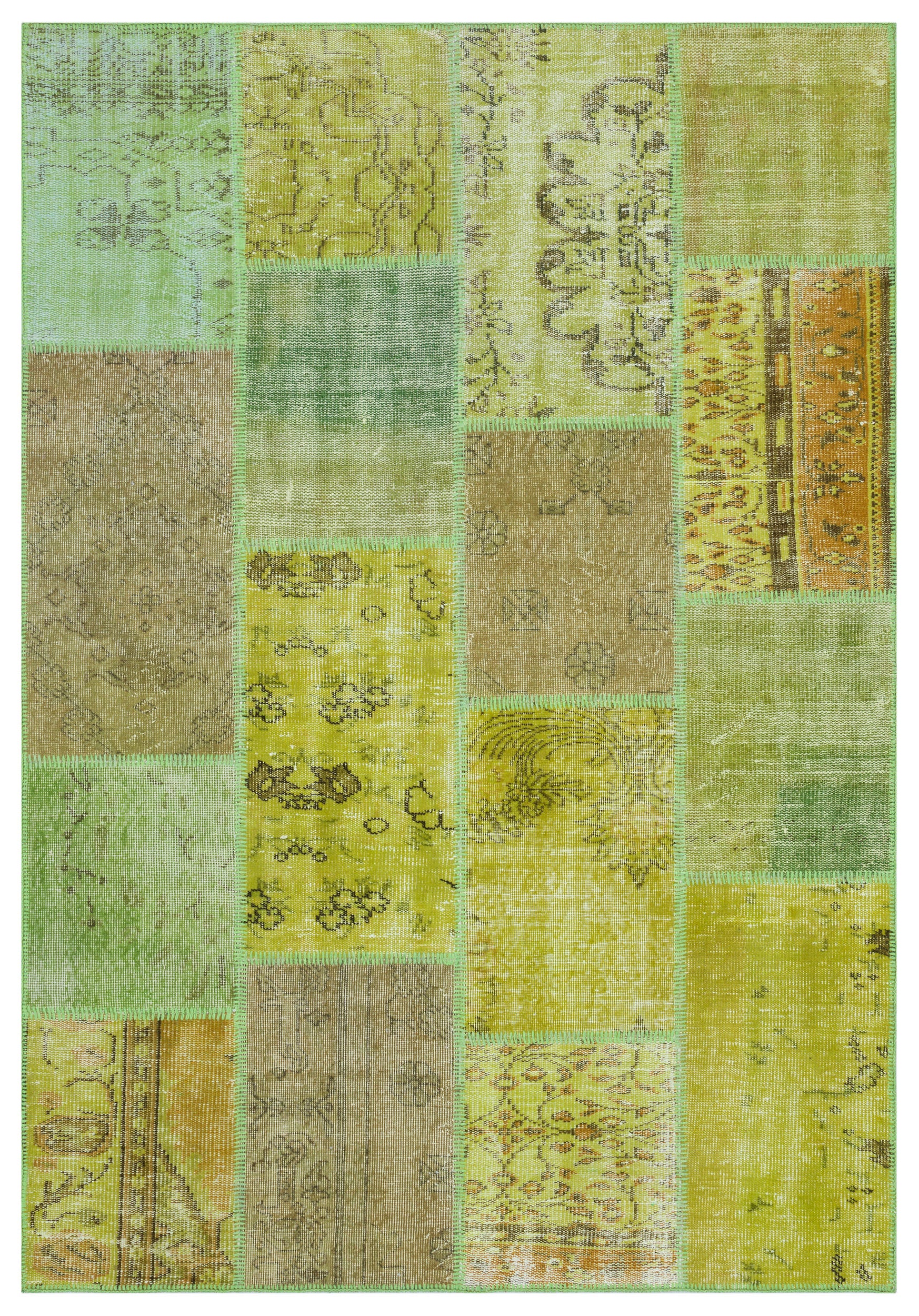 Green Over Dyed Patchwork Unique Rug 5'3'' x 7'7'' ft 160 x 230 cm