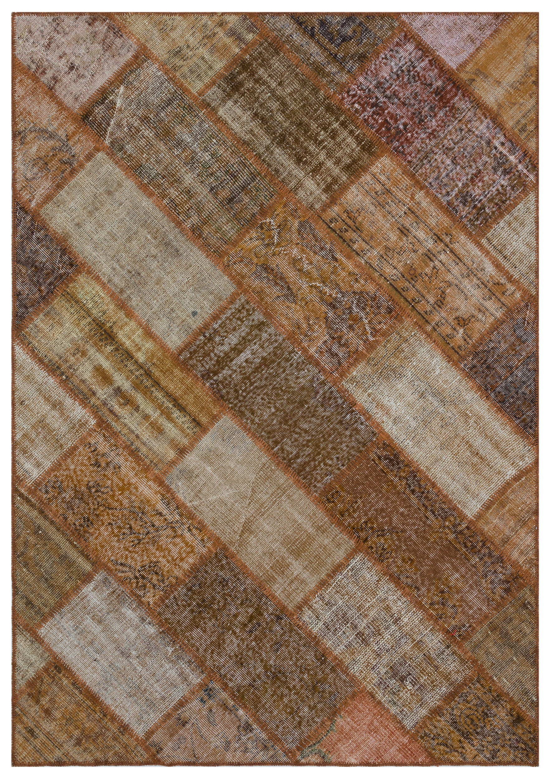 Brown Over Dyed Patchwork Unique Rug 5'3'' x 7'7'' ft 160 x 230 cm