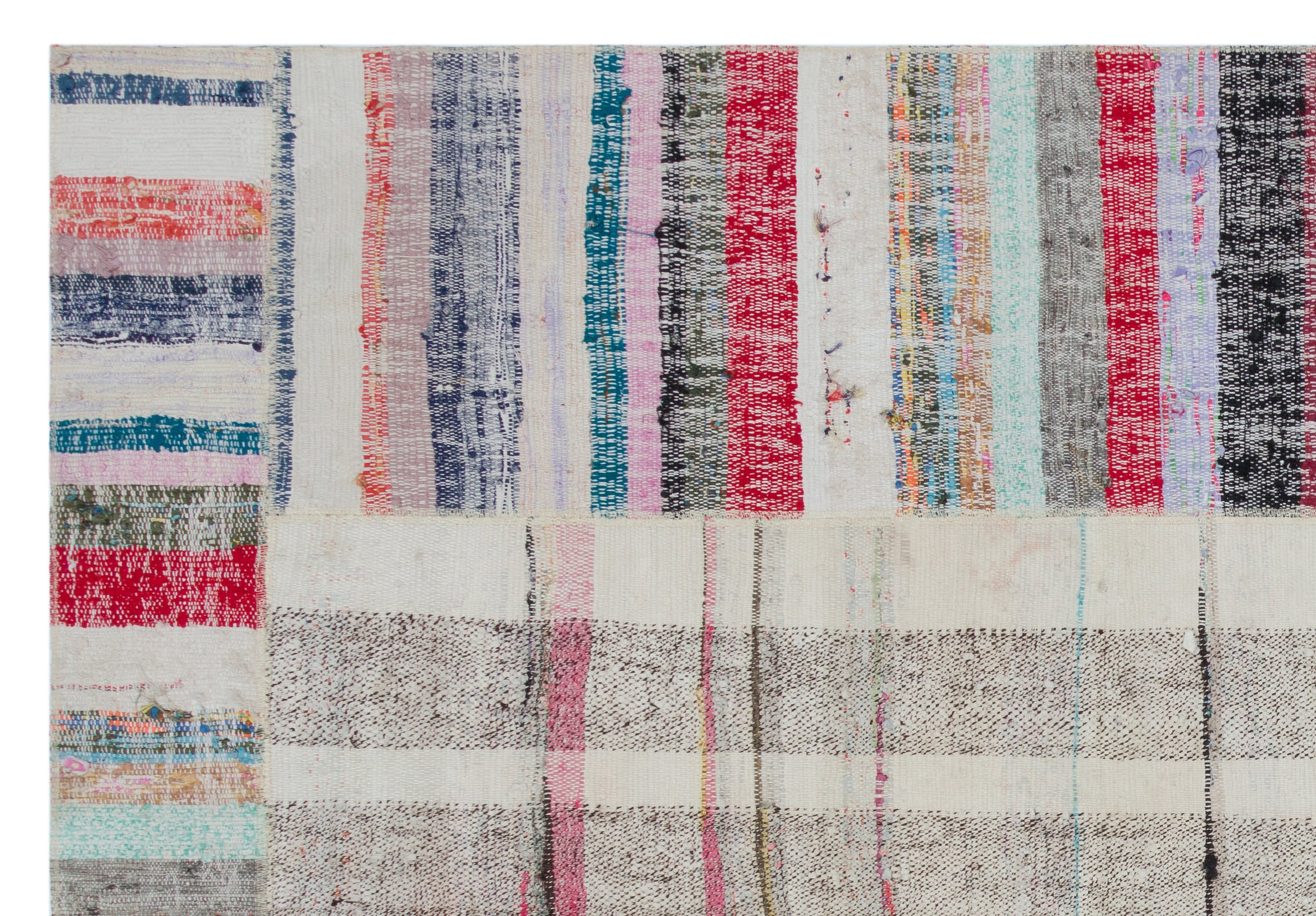 Striped Over Dyed Kilim Patchwork Unique Rug 5'3'' x 7'7'' ft 161 x 232 cm