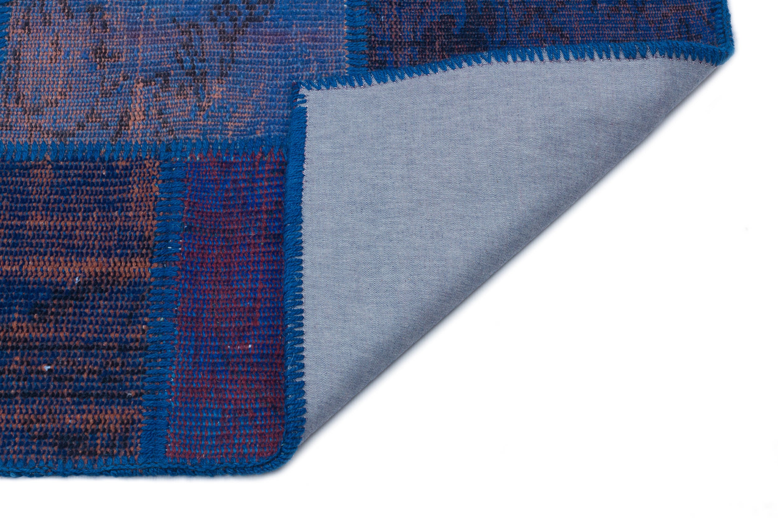 Blue Over Dyed Patchwork Unique Rug 3'11'' x 5'11'' ft 120 x 180 cm