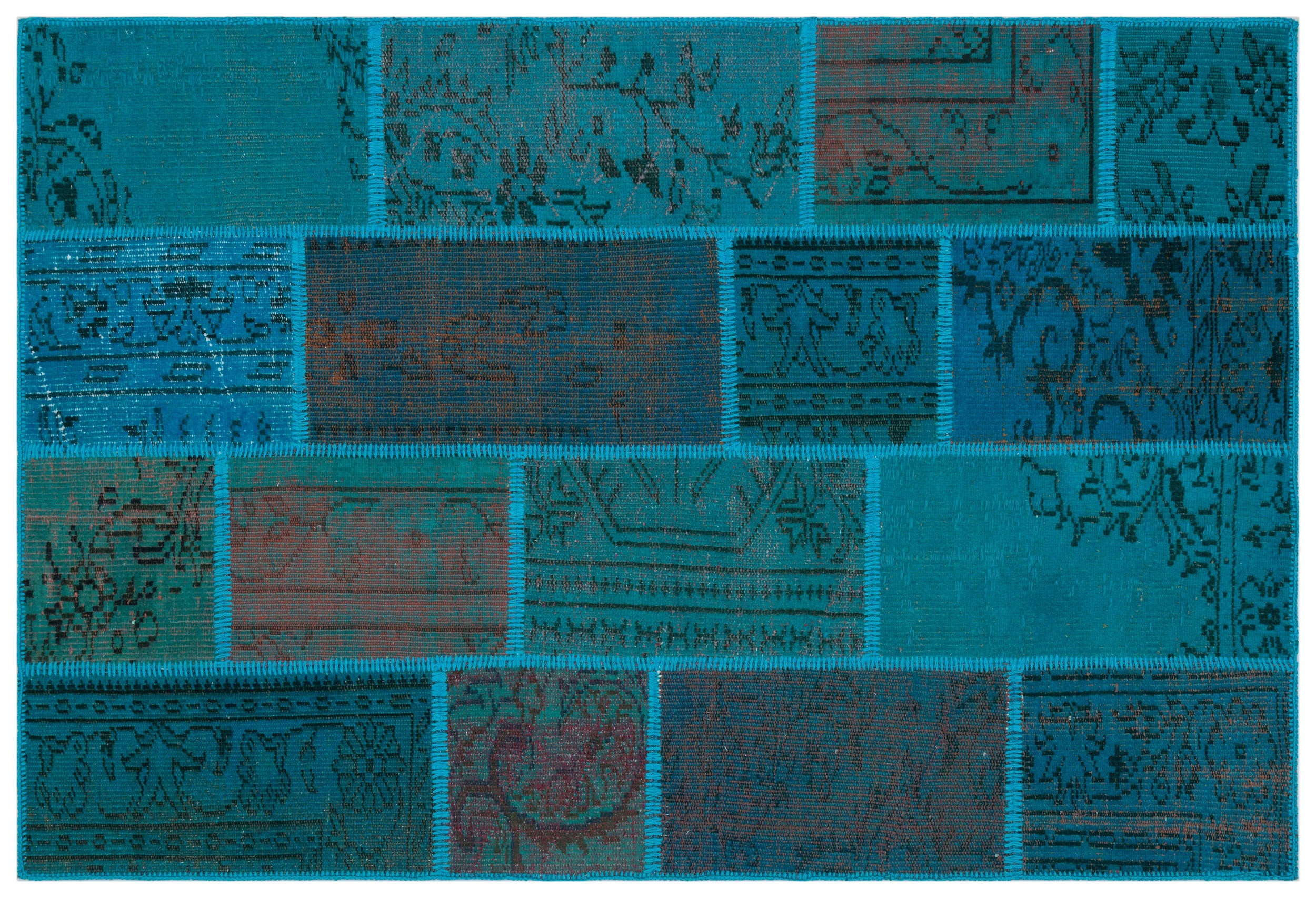 Turquoise Over Dyed Patchwork Unique Rug 3'11'' x 5'11'' ft 120 x 180 cm