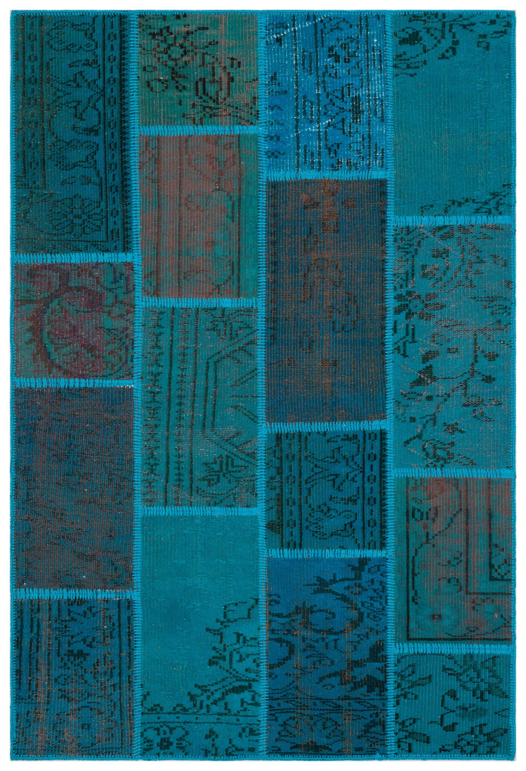 Turquoise Over Dyed Patchwork Unique Rug 3'11'' x 5'11'' ft 120 x 180 cm