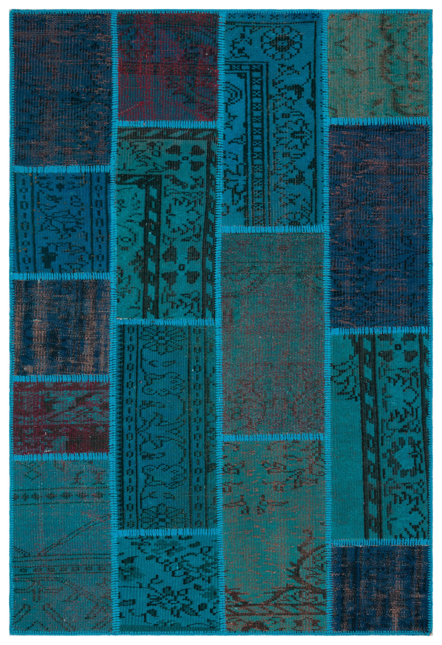 Turquoise Over Dyed Patchwork Unique Rug 3'11'' x 5'11'' ft 120 x 180 cm