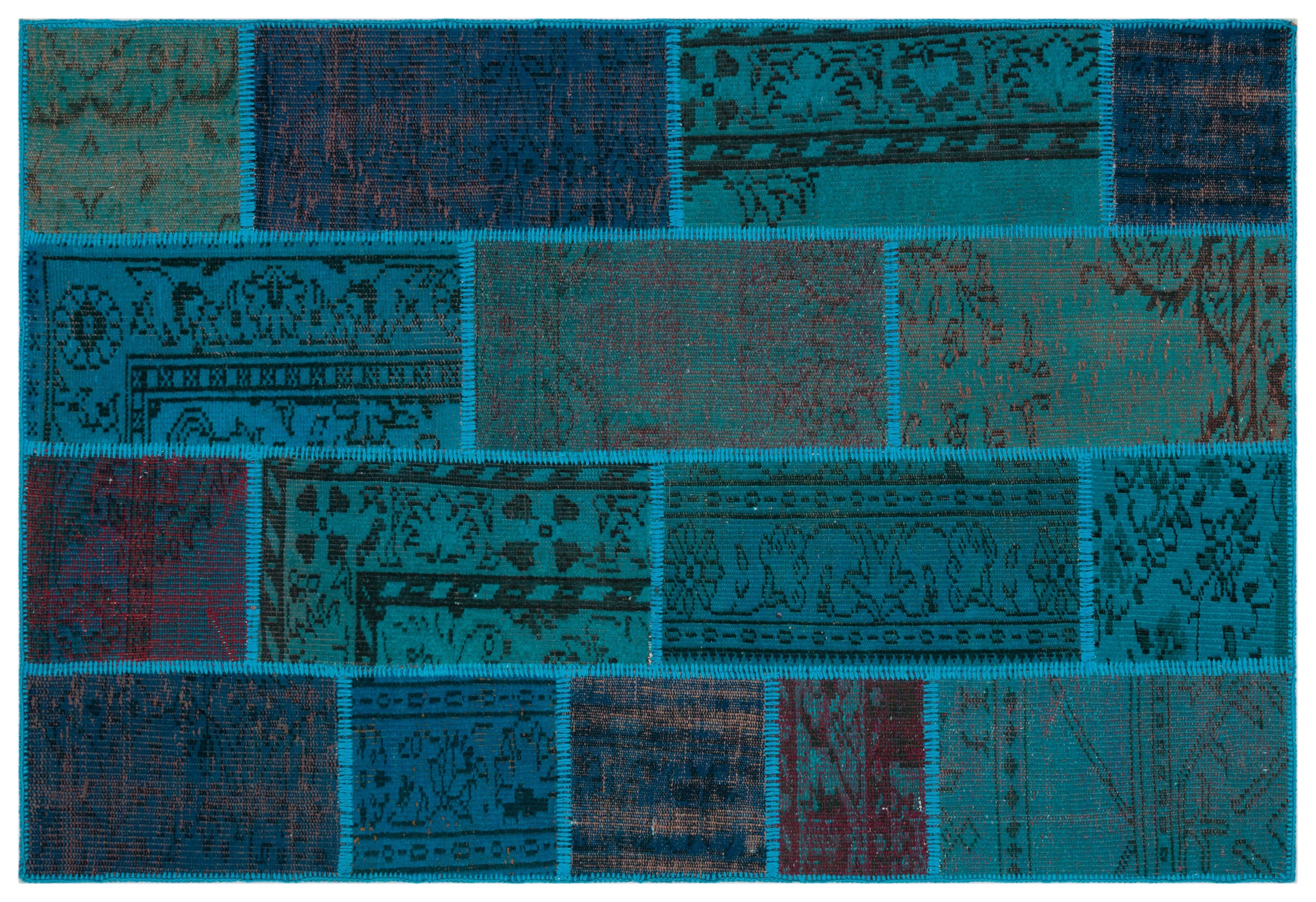 Turquoise Over Dyed Patchwork Unique Rug 3'11'' x 5'11'' ft 120 x 180 cm