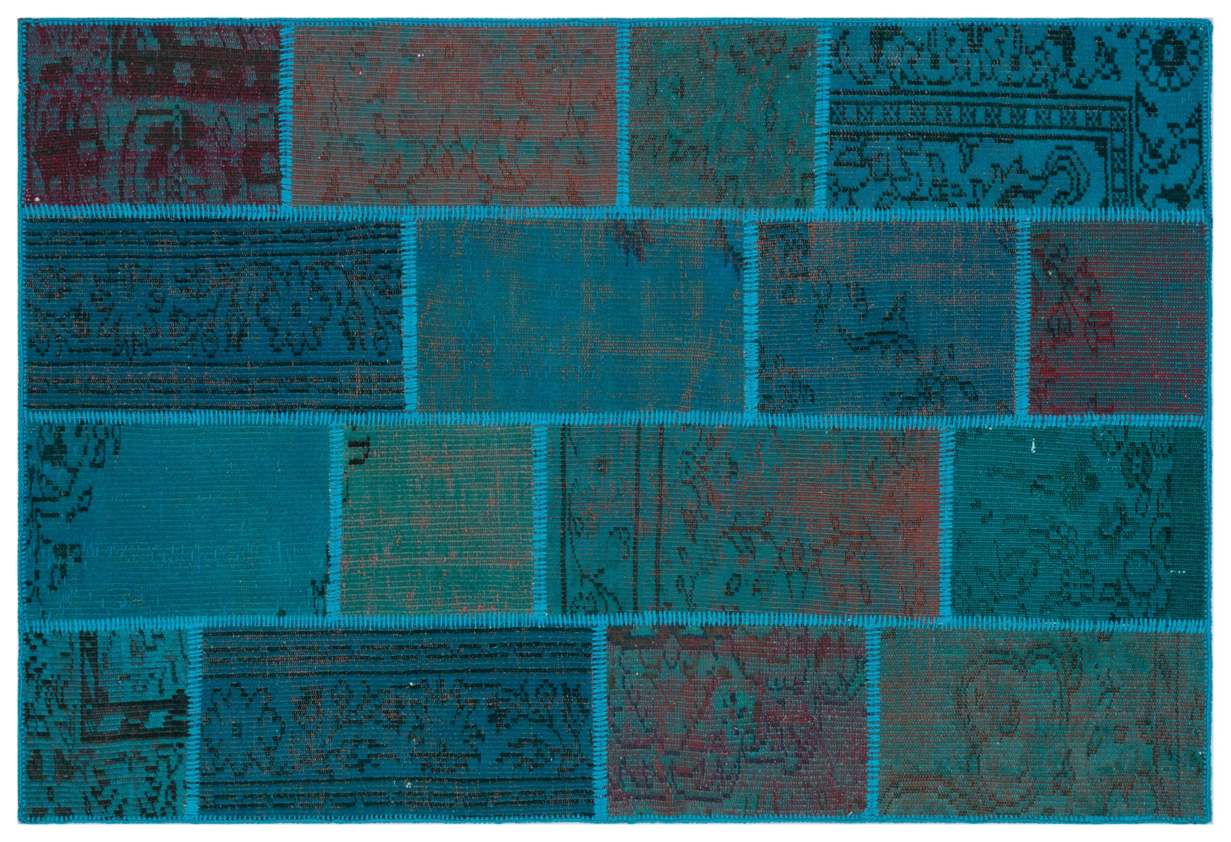 Turquoise Over Dyed Patchwork Unique Rug 3'11'' x 5'11'' ft 120 x 180 cm