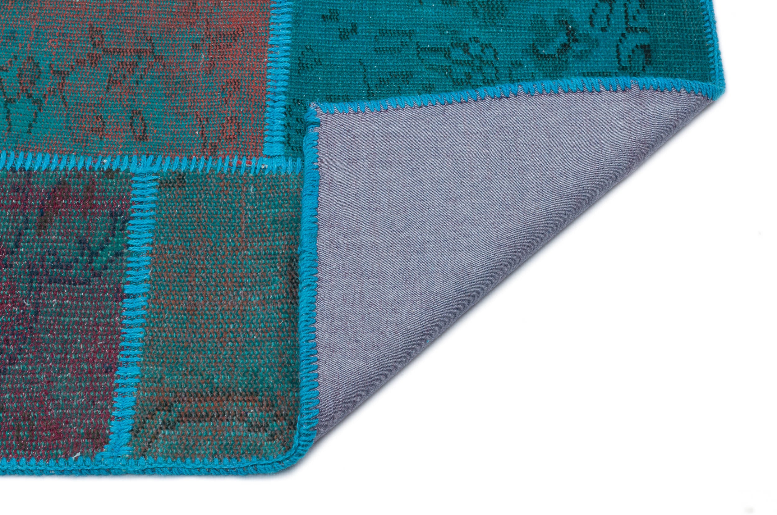 Turquoise Over Dyed Patchwork Unique Rug 3'11'' x 5'11'' ft 120 x 180 cm