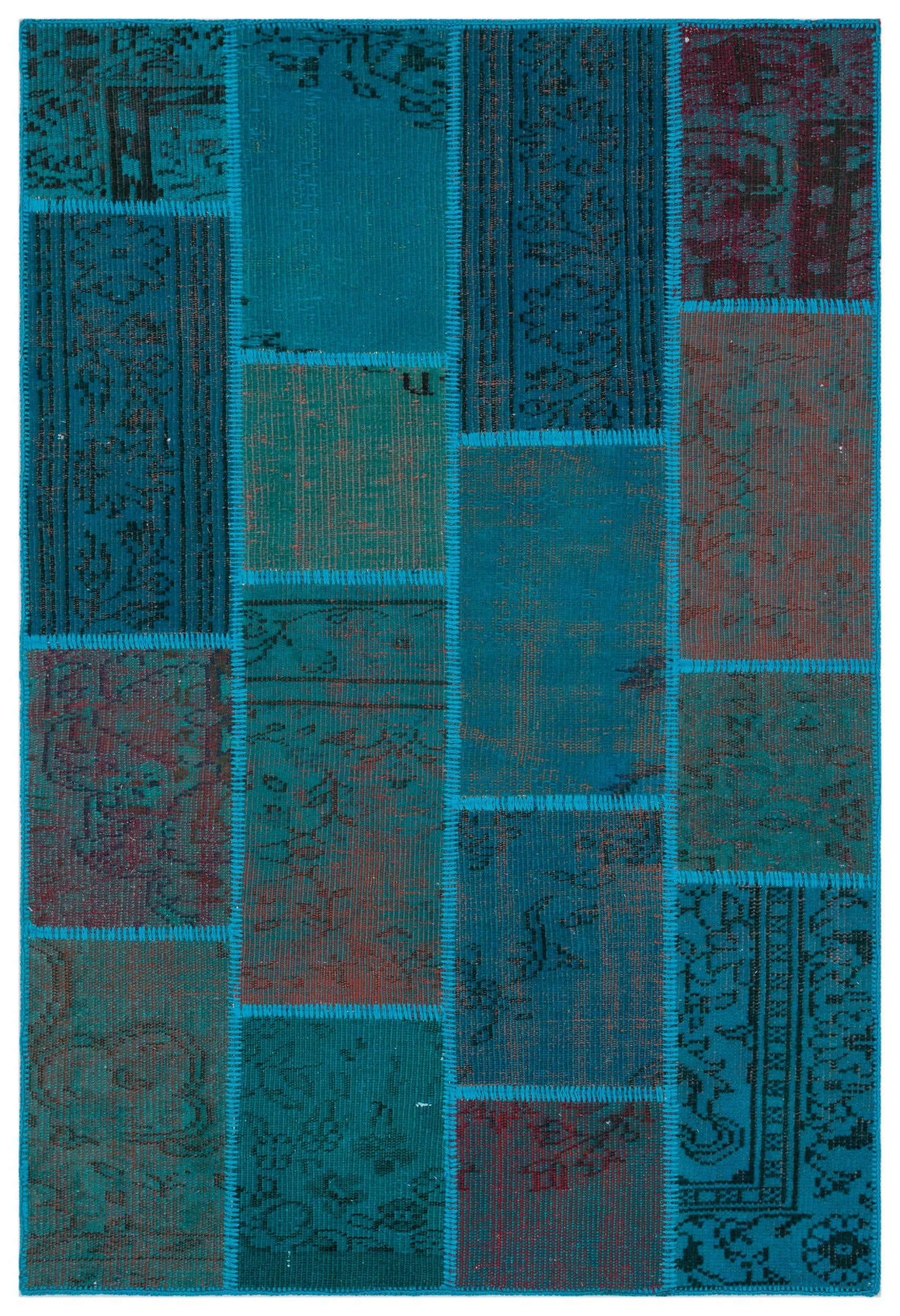 Turquoise Over Dyed Patchwork Unique Rug 3'11'' x 5'11'' ft 120 x 180 cm