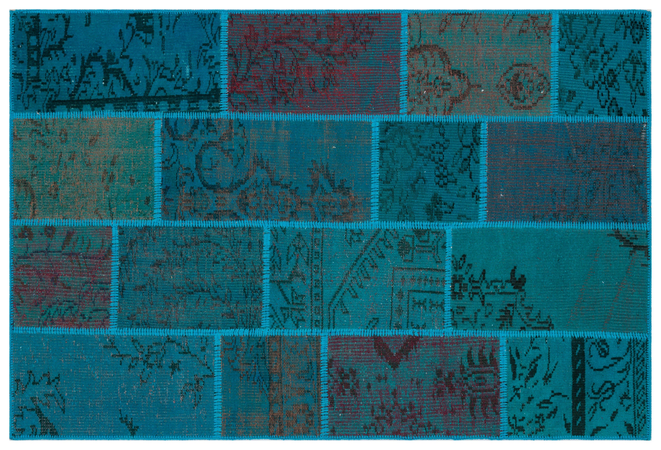 Turquoise Over Dyed Patchwork Unique Rug 3'11'' x 5'11'' ft 120 x 180 cm