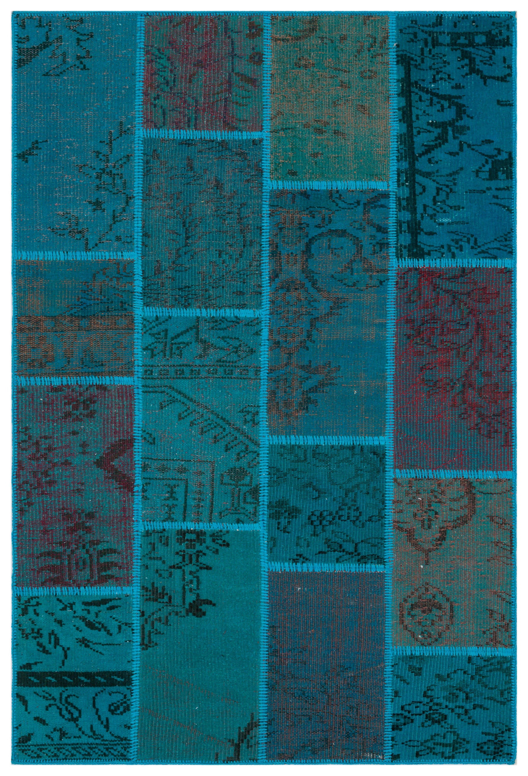 Turquoise Over Dyed Patchwork Unique Rug 3'11'' x 5'11'' ft 120 x 180 cm