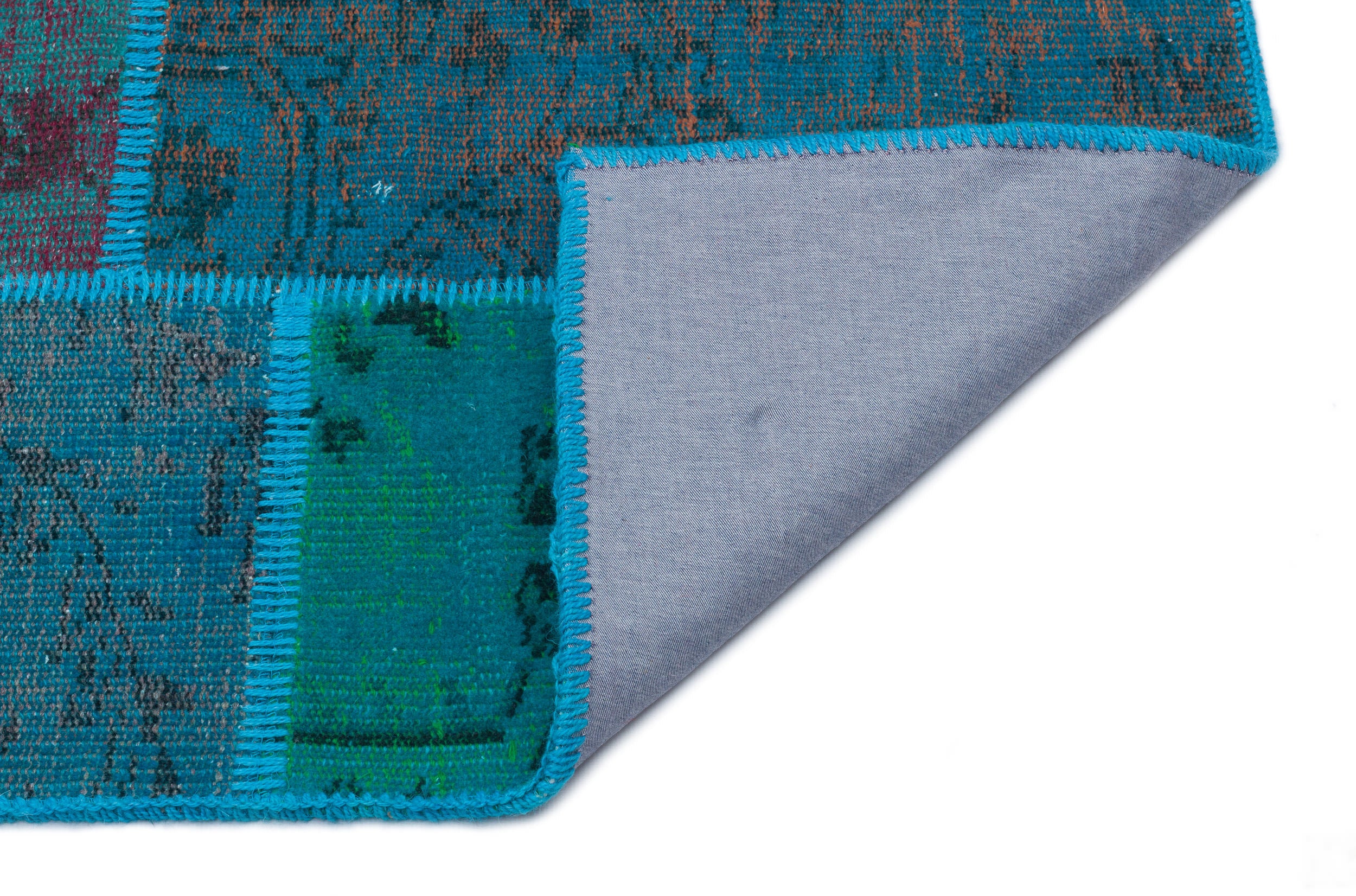 Turquoise Over Dyed Patchwork Unique Rug 3'11'' x 5'11'' ft 120 x 180 cm