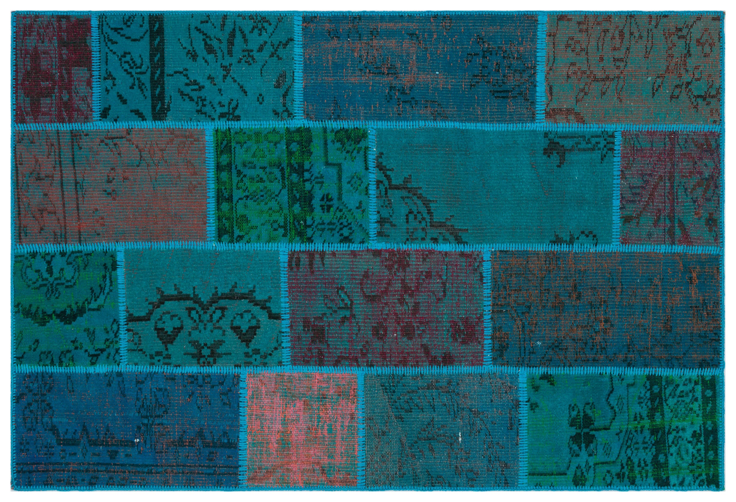 Turquoise Over Dyed Patchwork Unique Rug 3'11'' x 5'11'' ft 120 x 180 cm