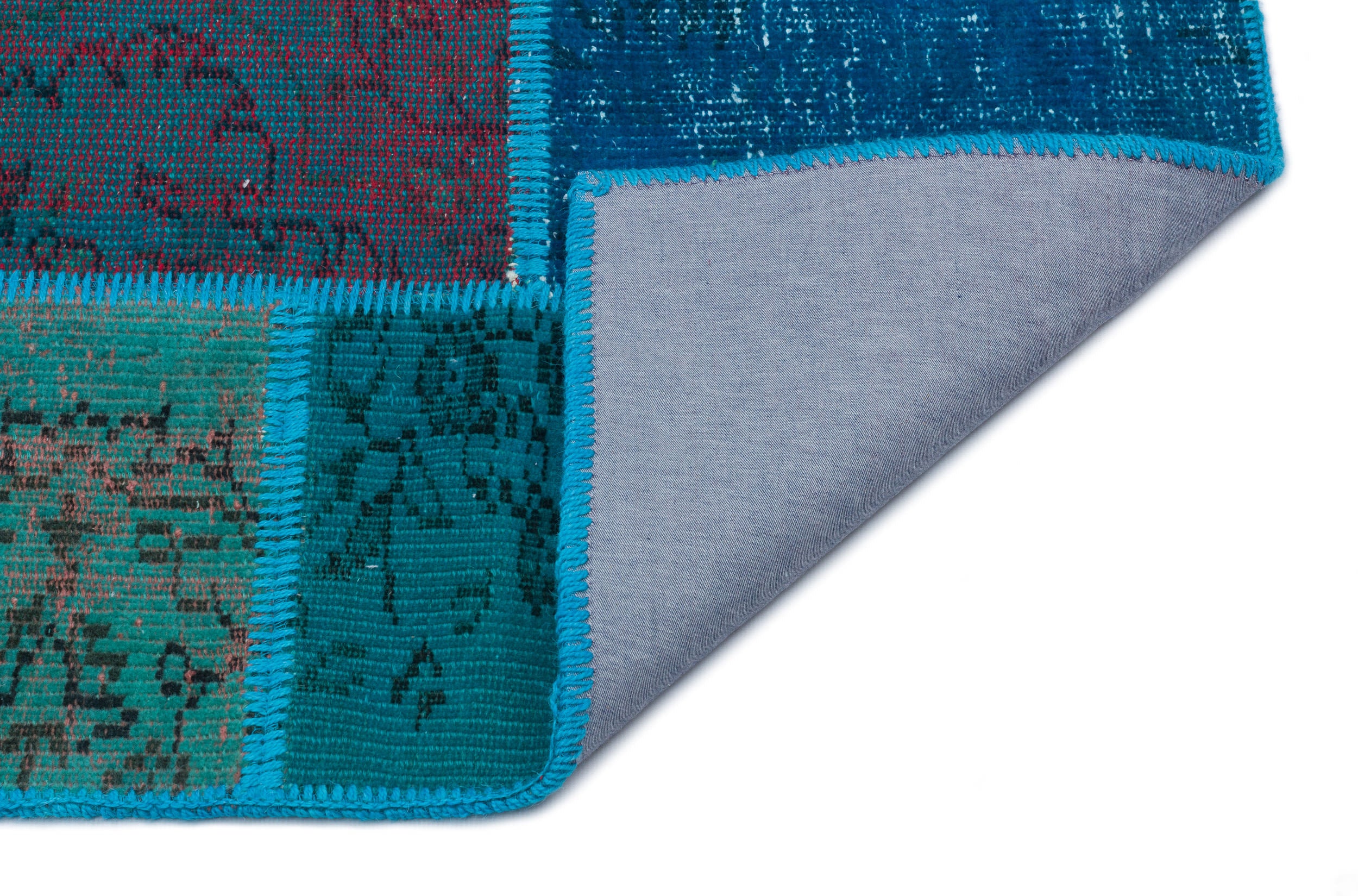 Turquoise Over Dyed Patchwork Unique Rug 3'11'' x 5'11'' ft 120 x 180 cm