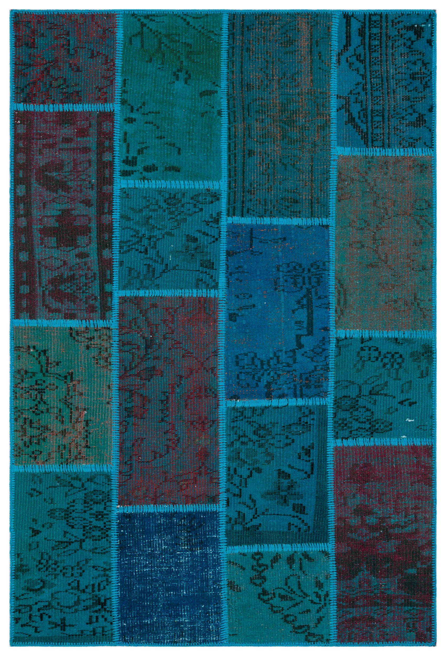 Turquoise Over Dyed Patchwork Unique Rug 3'11'' x 5'11'' ft 120 x 180 cm