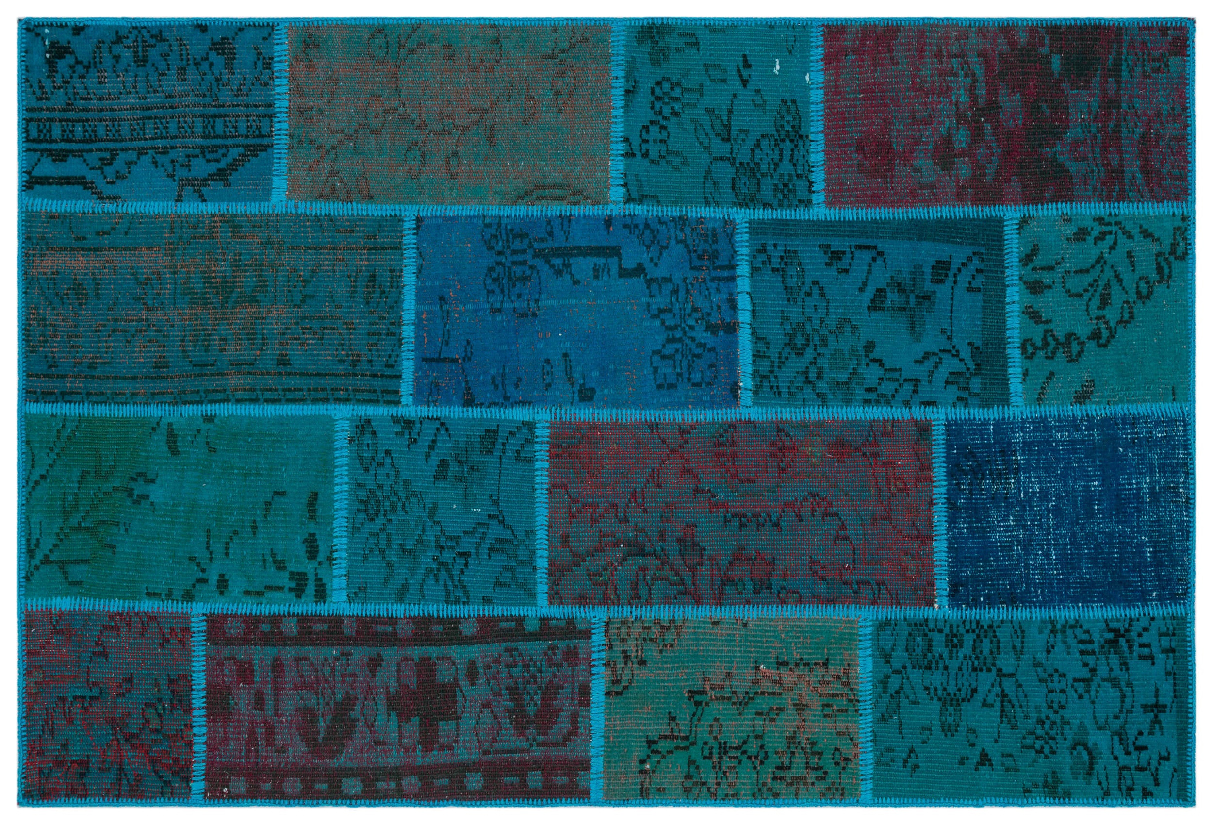 Turquoise Over Dyed Patchwork Unique Rug 3'11'' x 5'11'' ft 120 x 180 cm