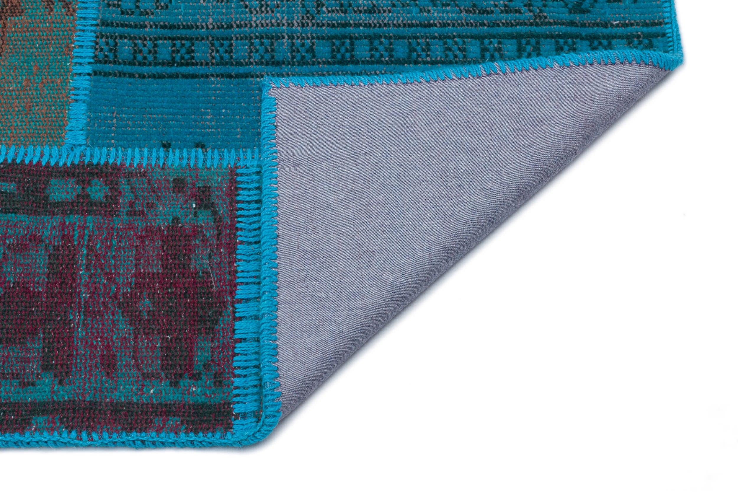Turquoise Over Dyed Patchwork Unique Rug 3'11'' x 5'11'' ft 120 x 180 cm